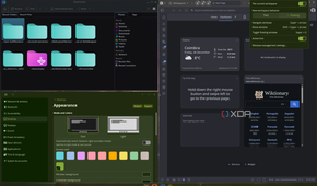 Screenshot of a COSMIC desktop in tiling mode showing Gwenview, COSMIC Settings, and Vivaldi apps open in a tiled layout