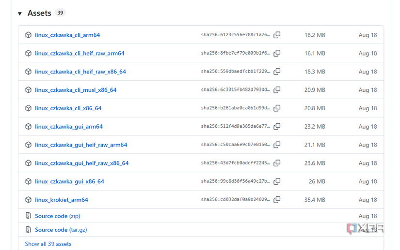El repositorio Github de Czkawka ofrece una amplia variedad de paquetes diferentes para descargar.