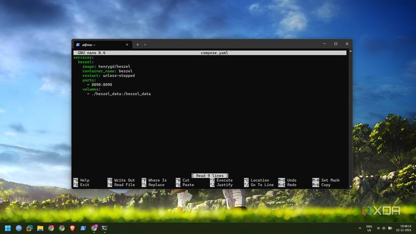 captura de pantalla de Dockge Stack componer archivo editar PowerShell