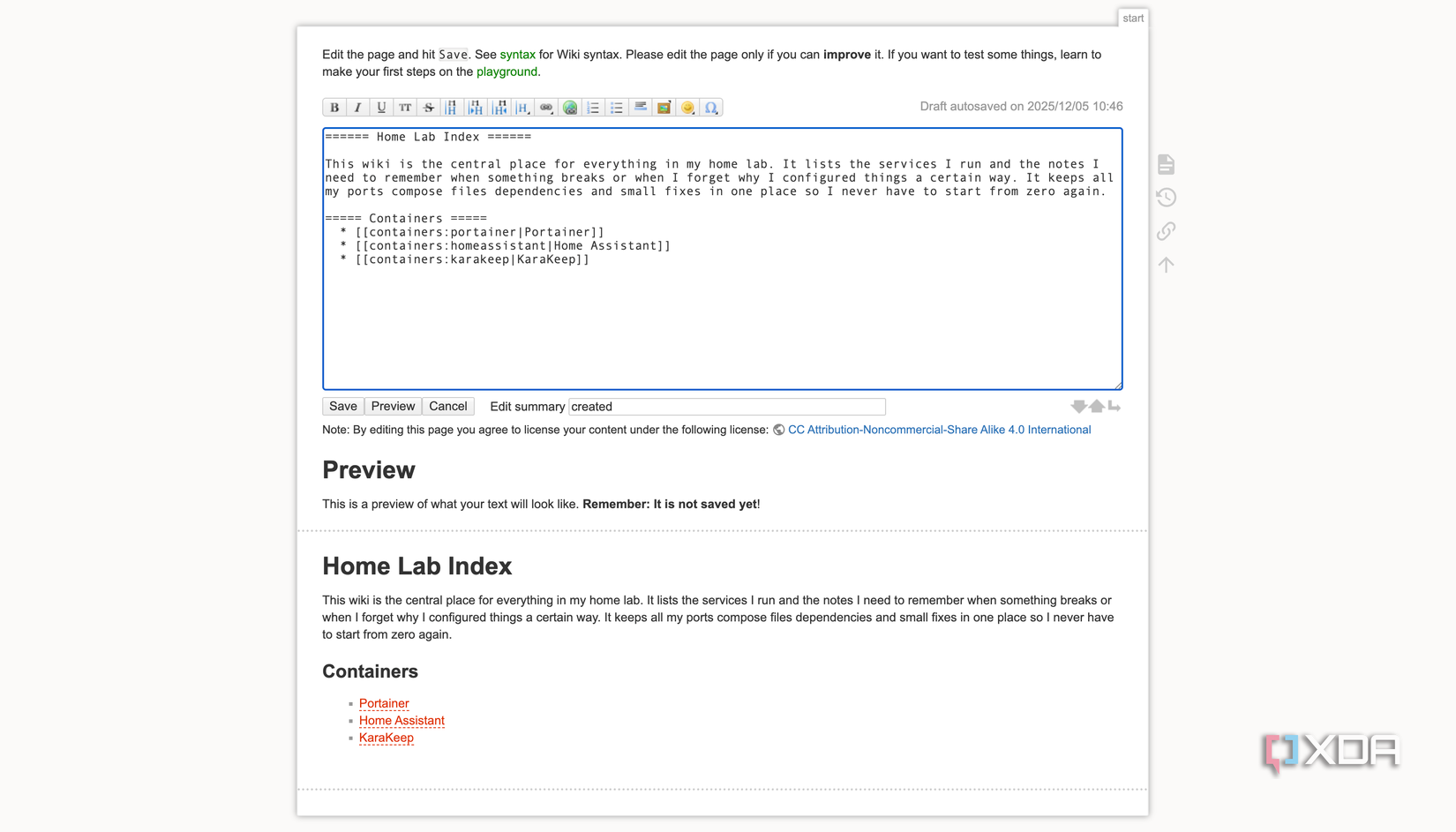 Sintaxis y vista previa de DokuWiki