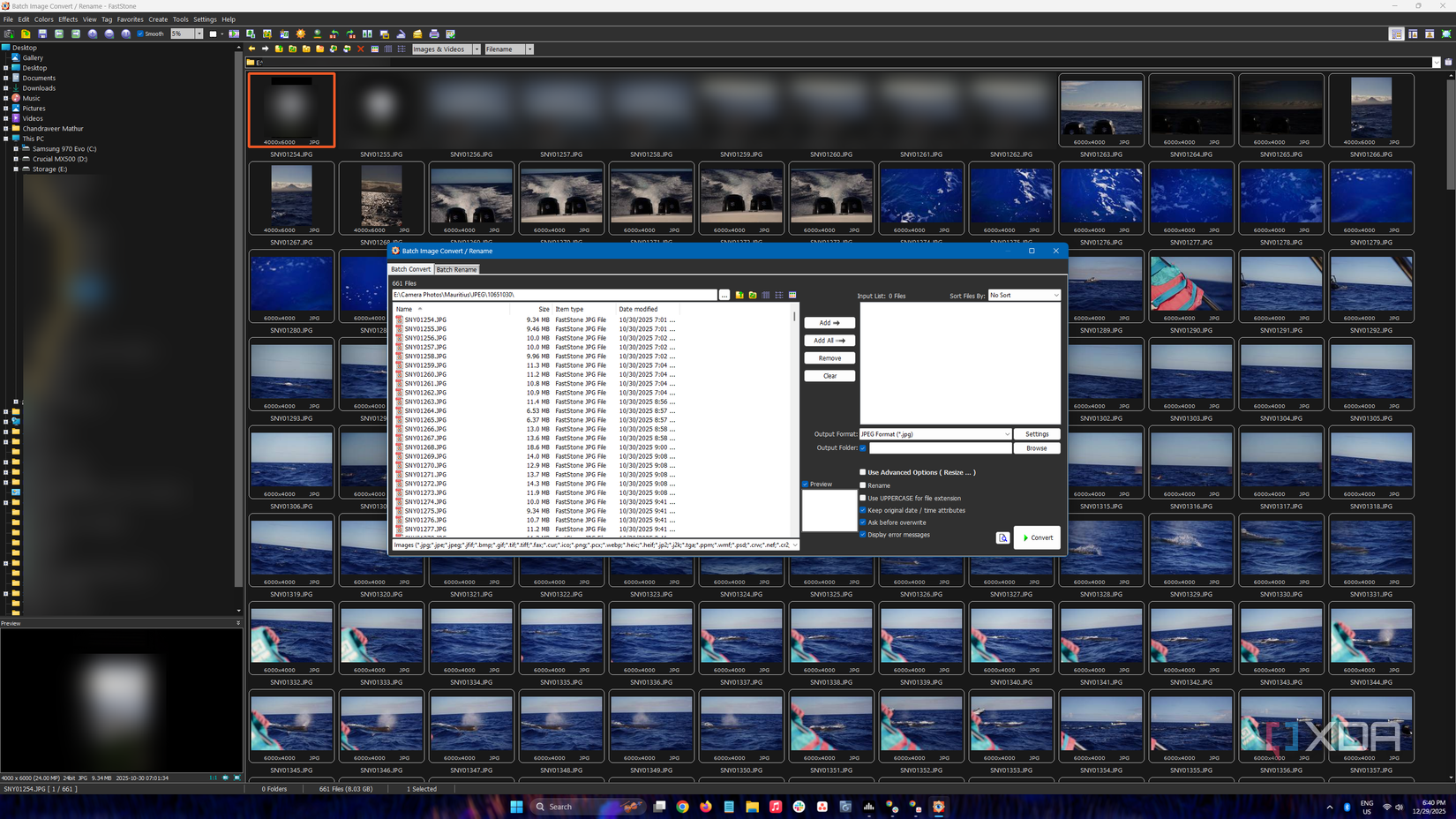 Cuadro de diálogo de conversión y cambio de nombre en masa en FastStone Image Viewer
