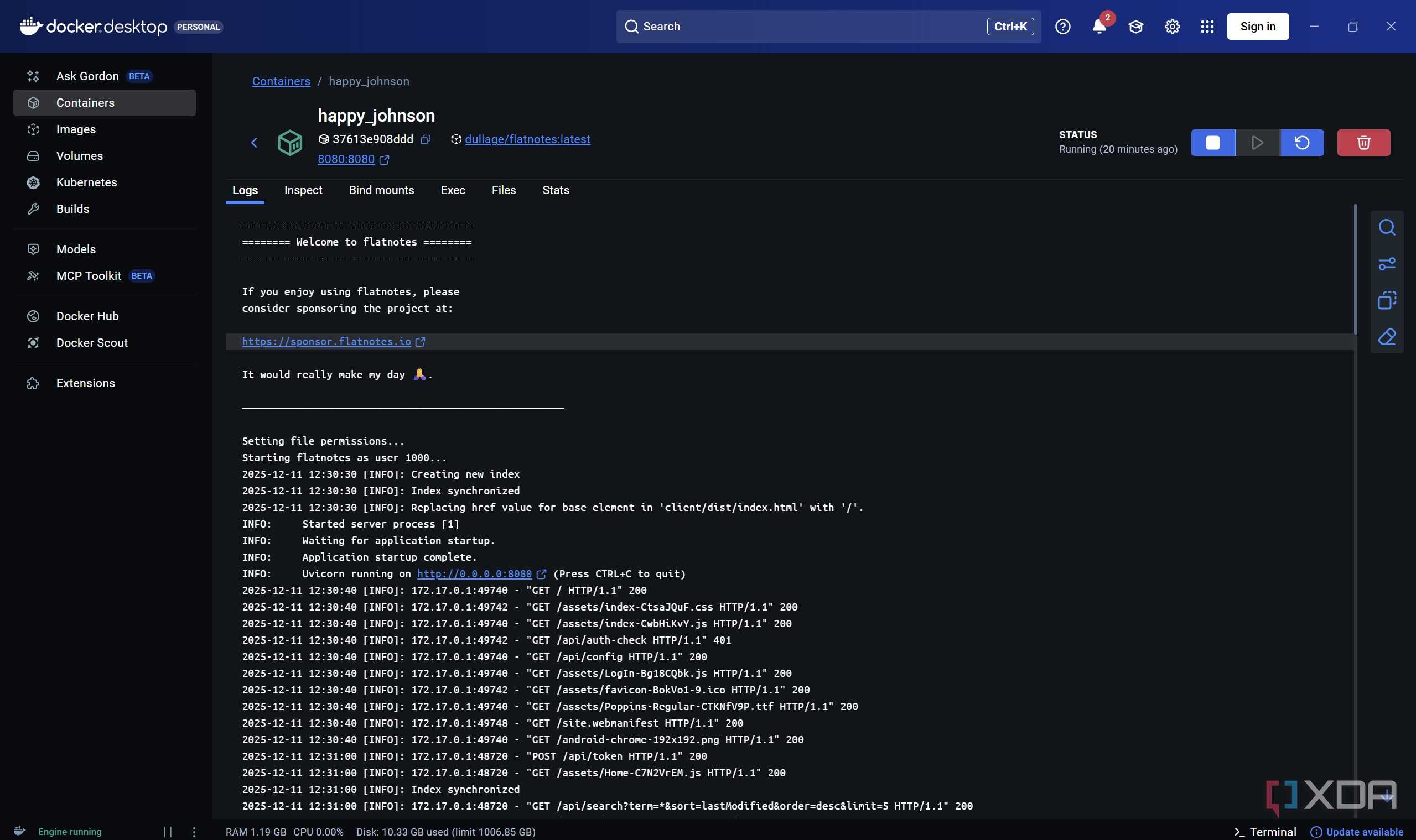 Docker installation of flatnotes