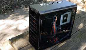 custom watercooling build shwoing rear cable area