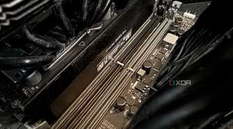 A photo of 1 stick of RAM installed in a motherboard