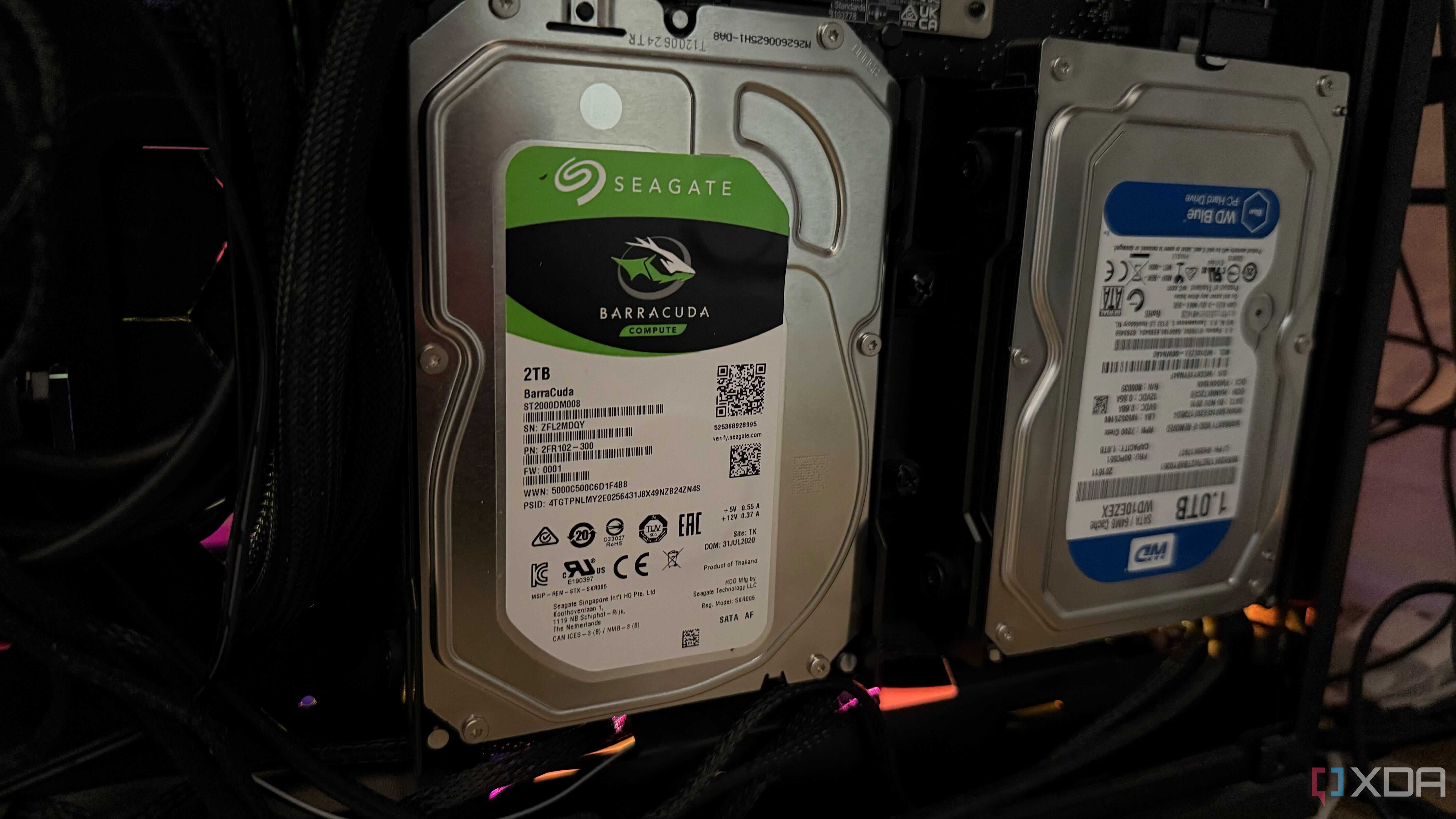 2 HDDs installed in the rear of an ATX PC build