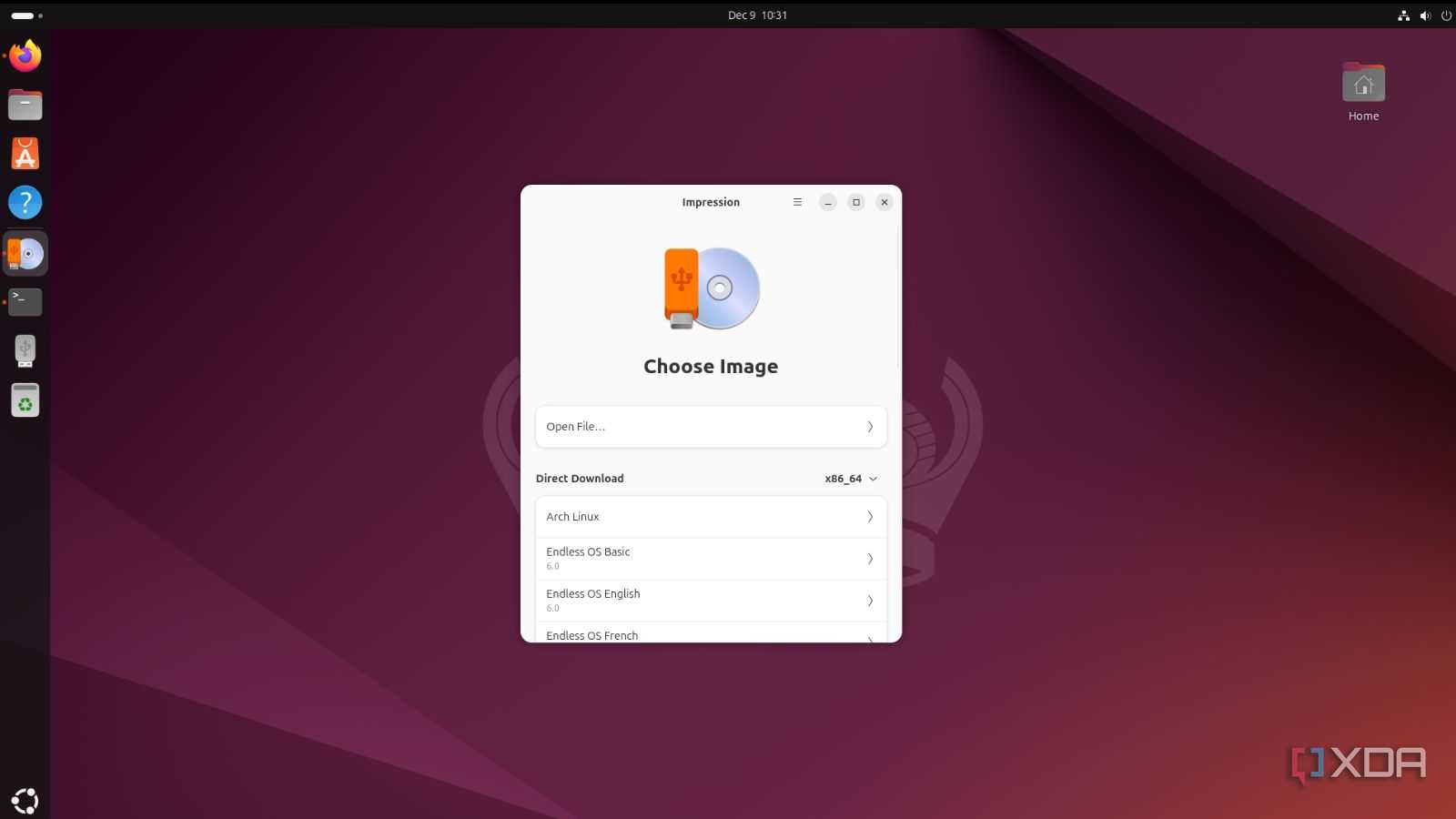 screenshot of impression tool ubuntu