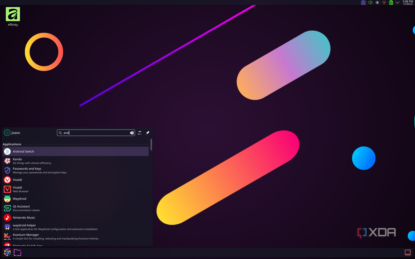 Screenshot of the search feature in KDE Plasma's application launcher