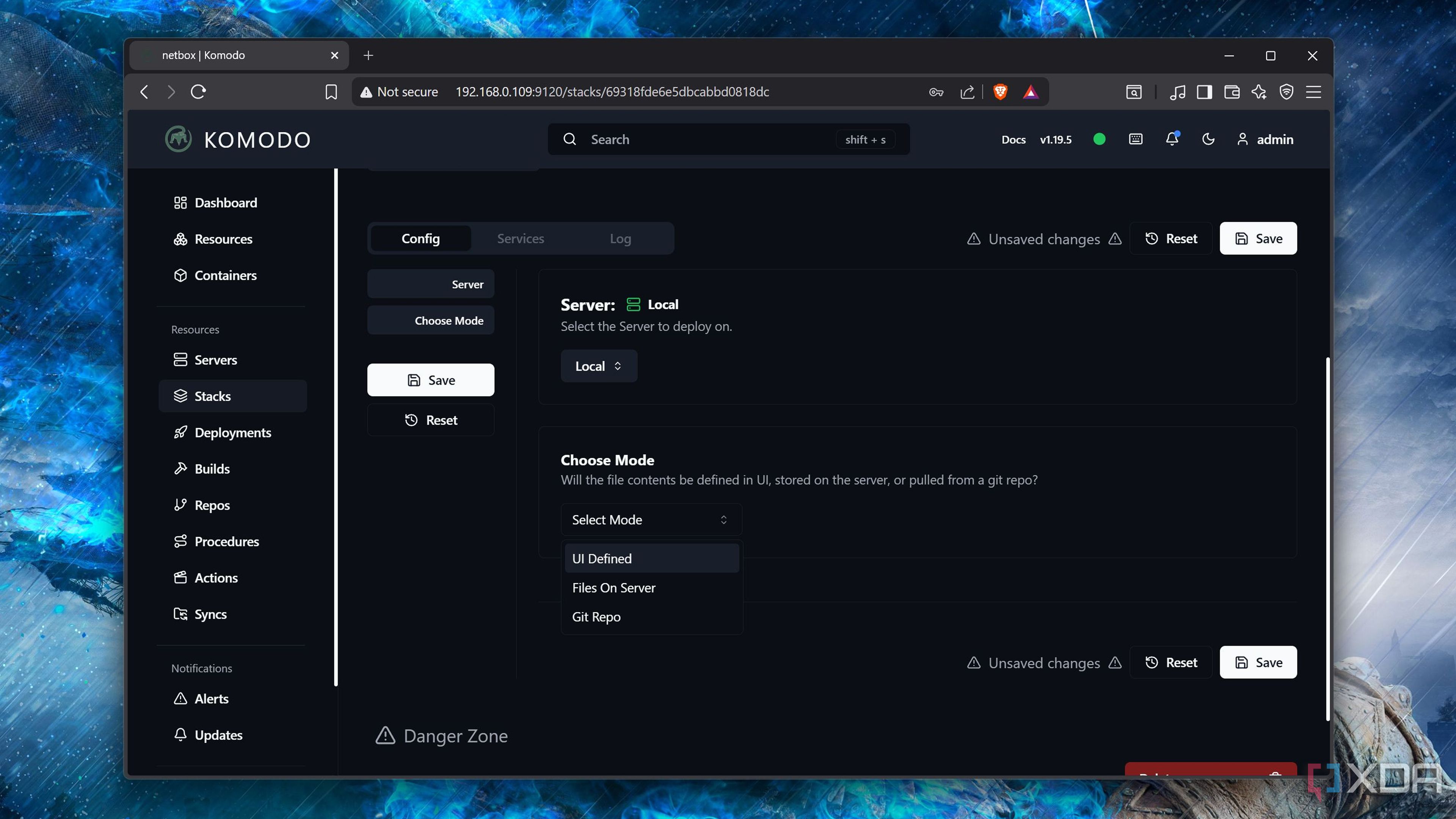 Choosing the UI defined option in Komodo