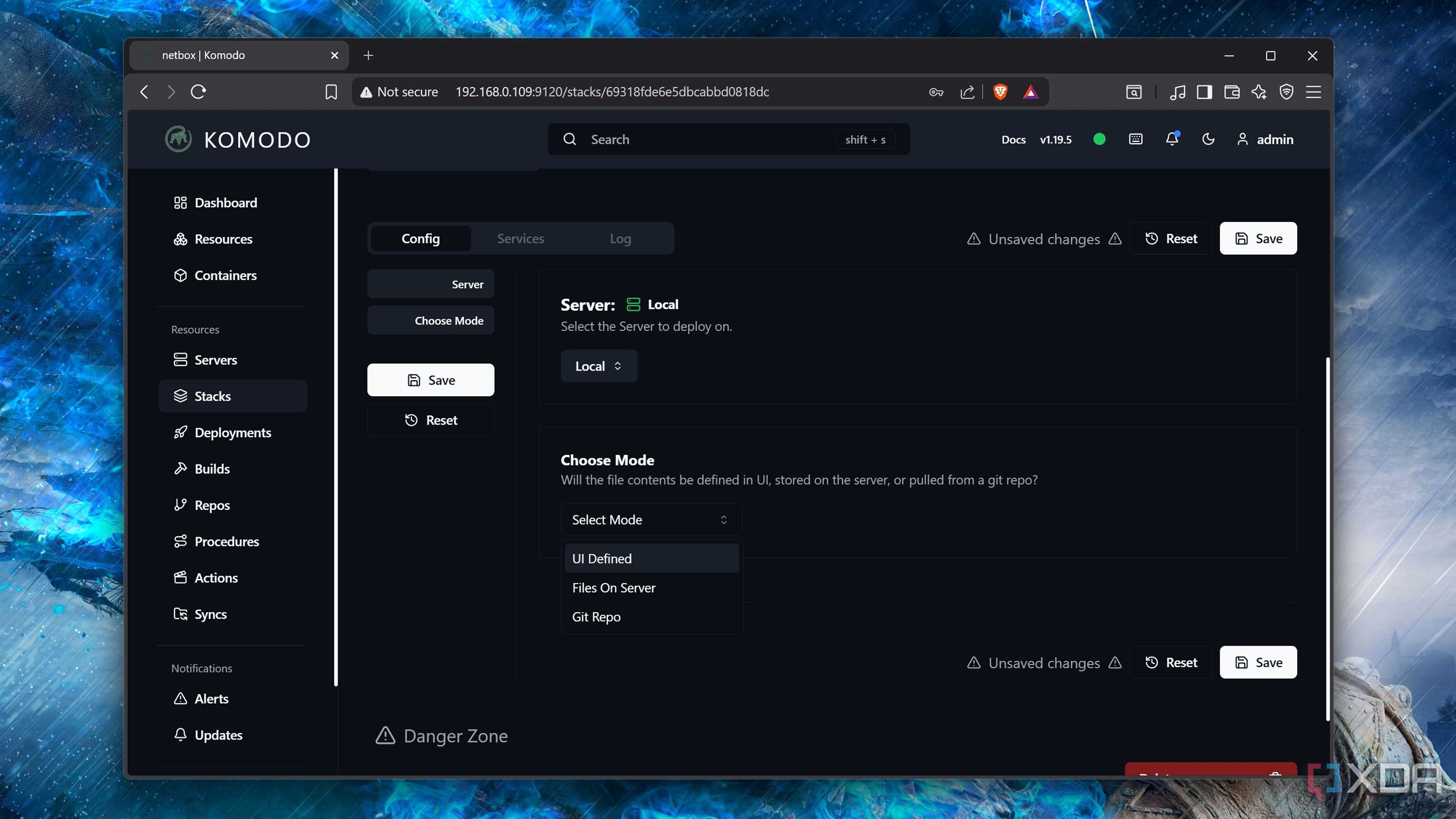 Choosing the UI defined option in Komodo
