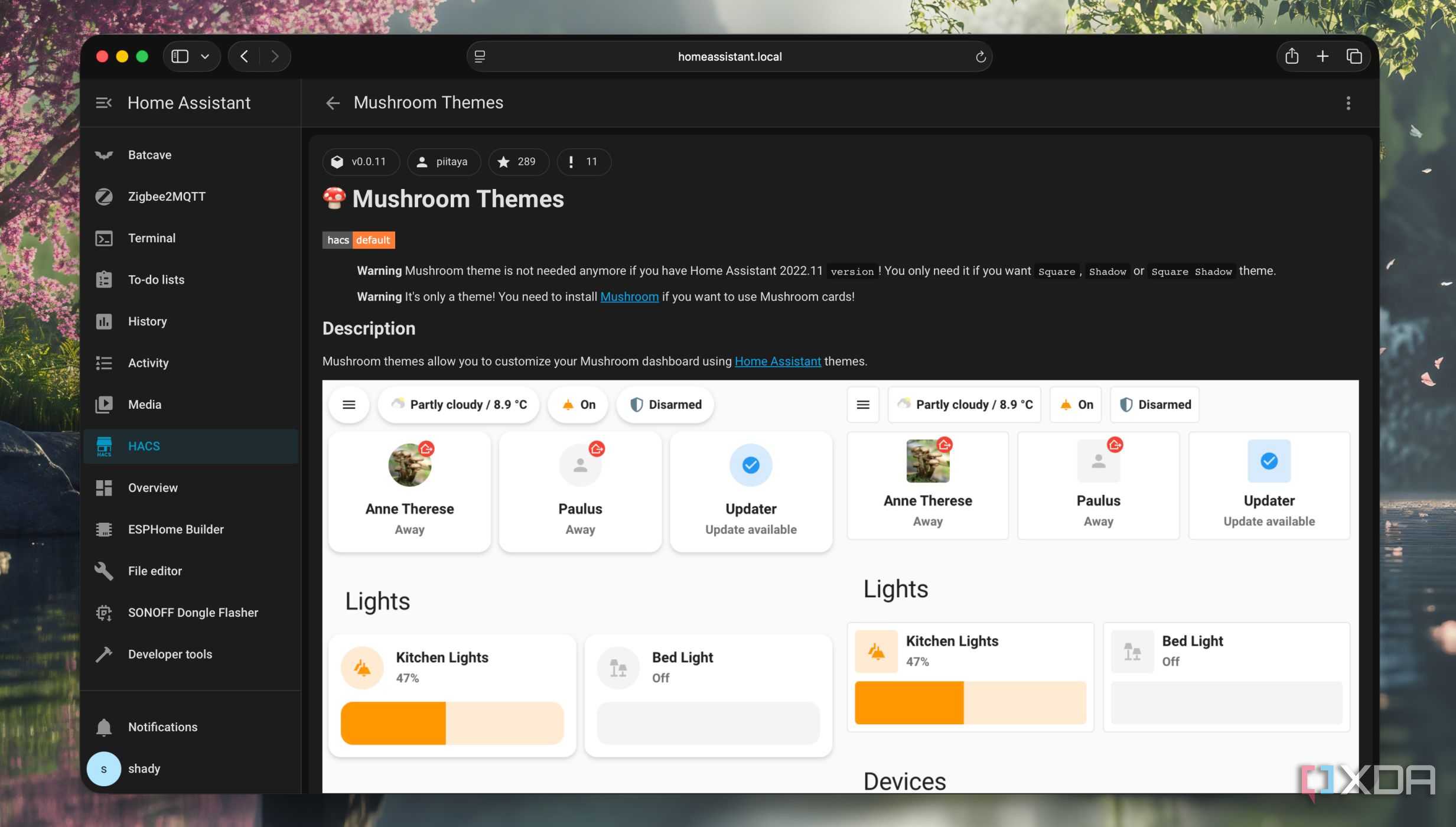 Mushroom themes add-on from HACS in Home Assistant