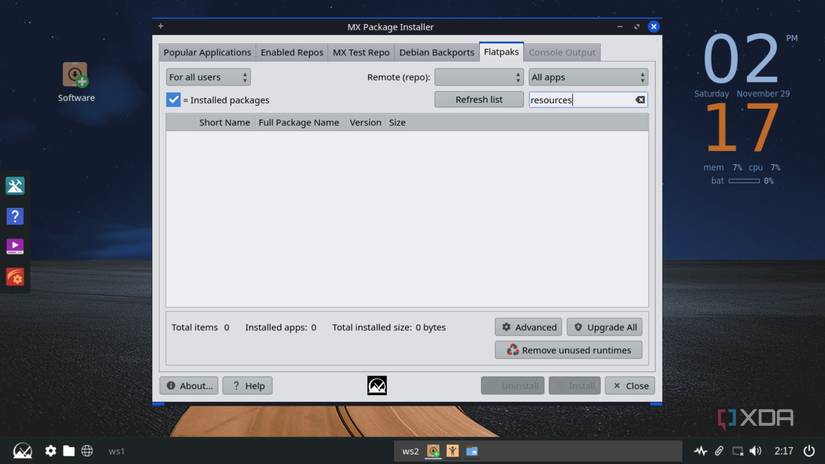 screenshot of mx linux flatpak support
