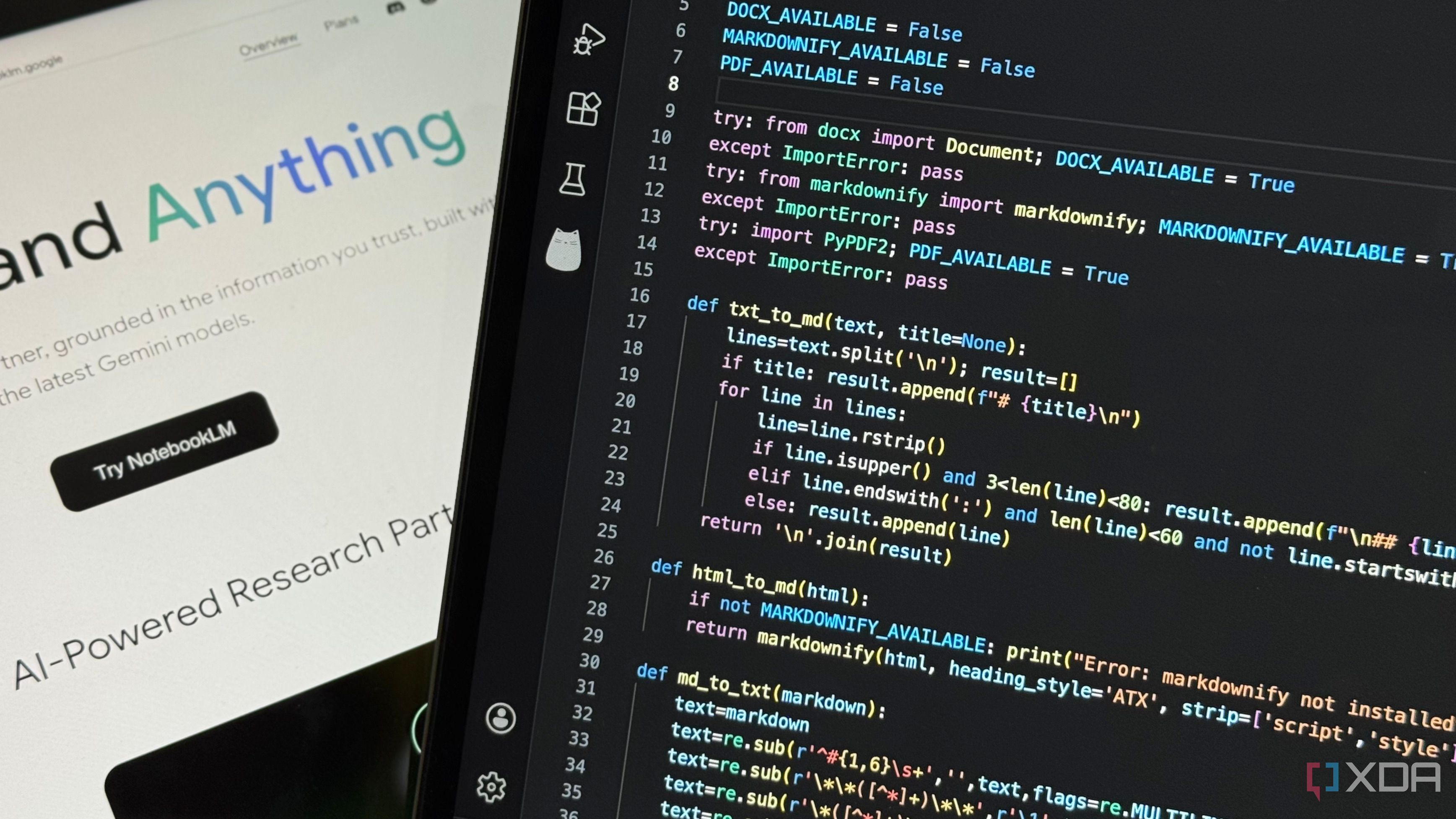 NotebookLM and VS Code with Python script side by side