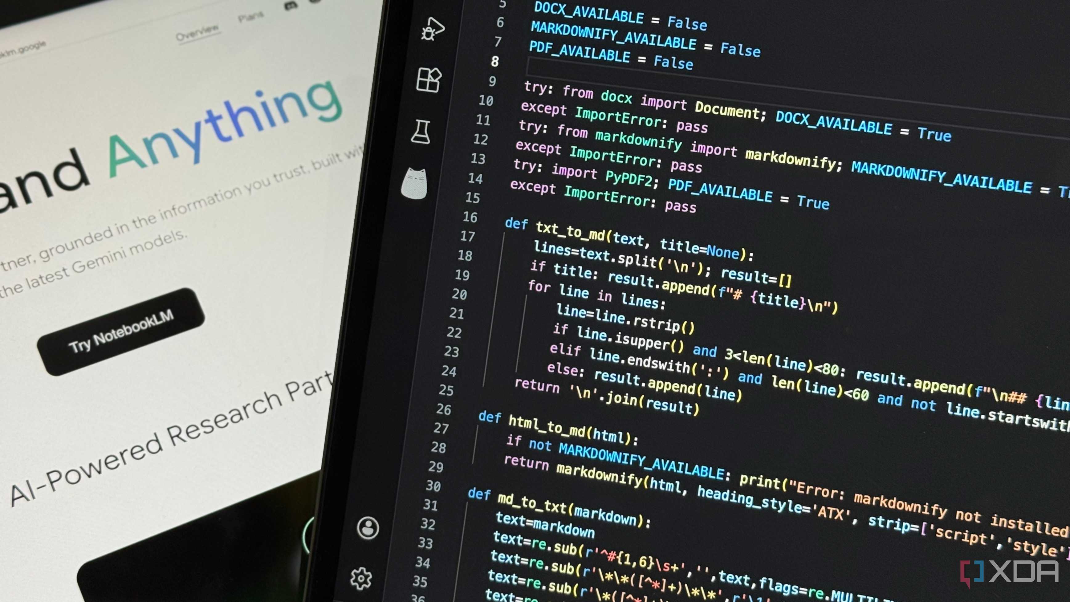 NotebookLM and VS Code with Python script side by side