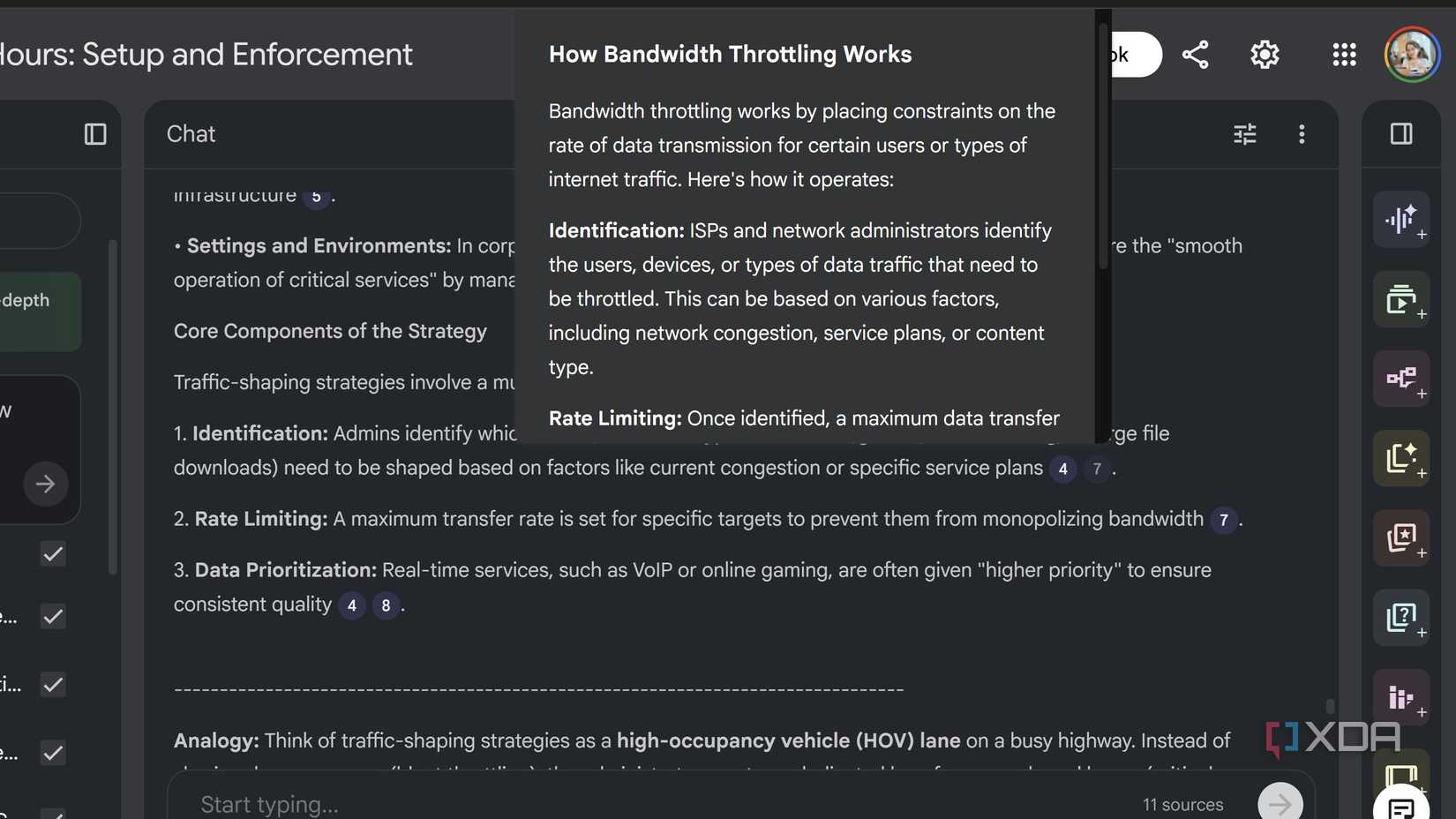 Citas en línea de NotebookLM sobre la limitación del ancho de banda