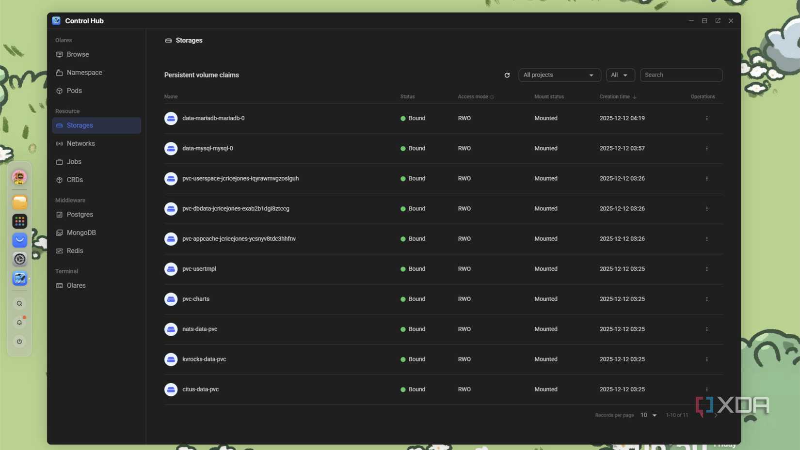 screenshot of olares control hub for kubernetes