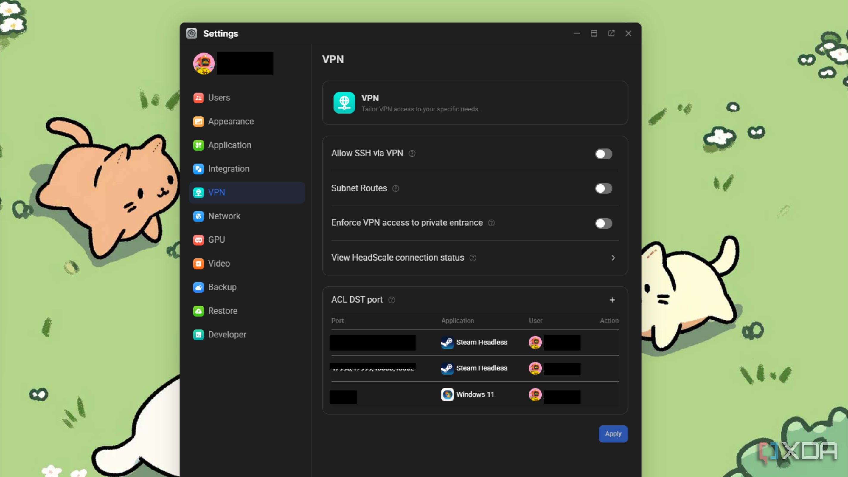 olares os with the vpn page open showing that it uses headscale