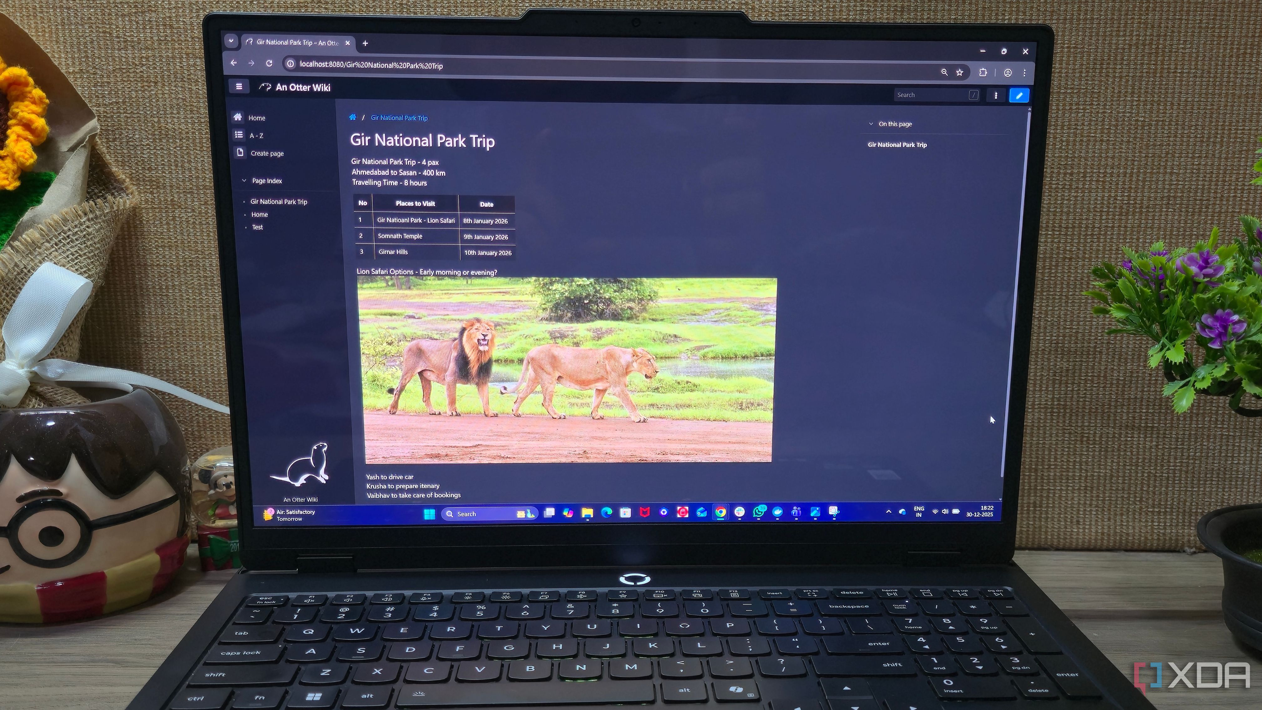 OtterWiki note open on Windows laptop