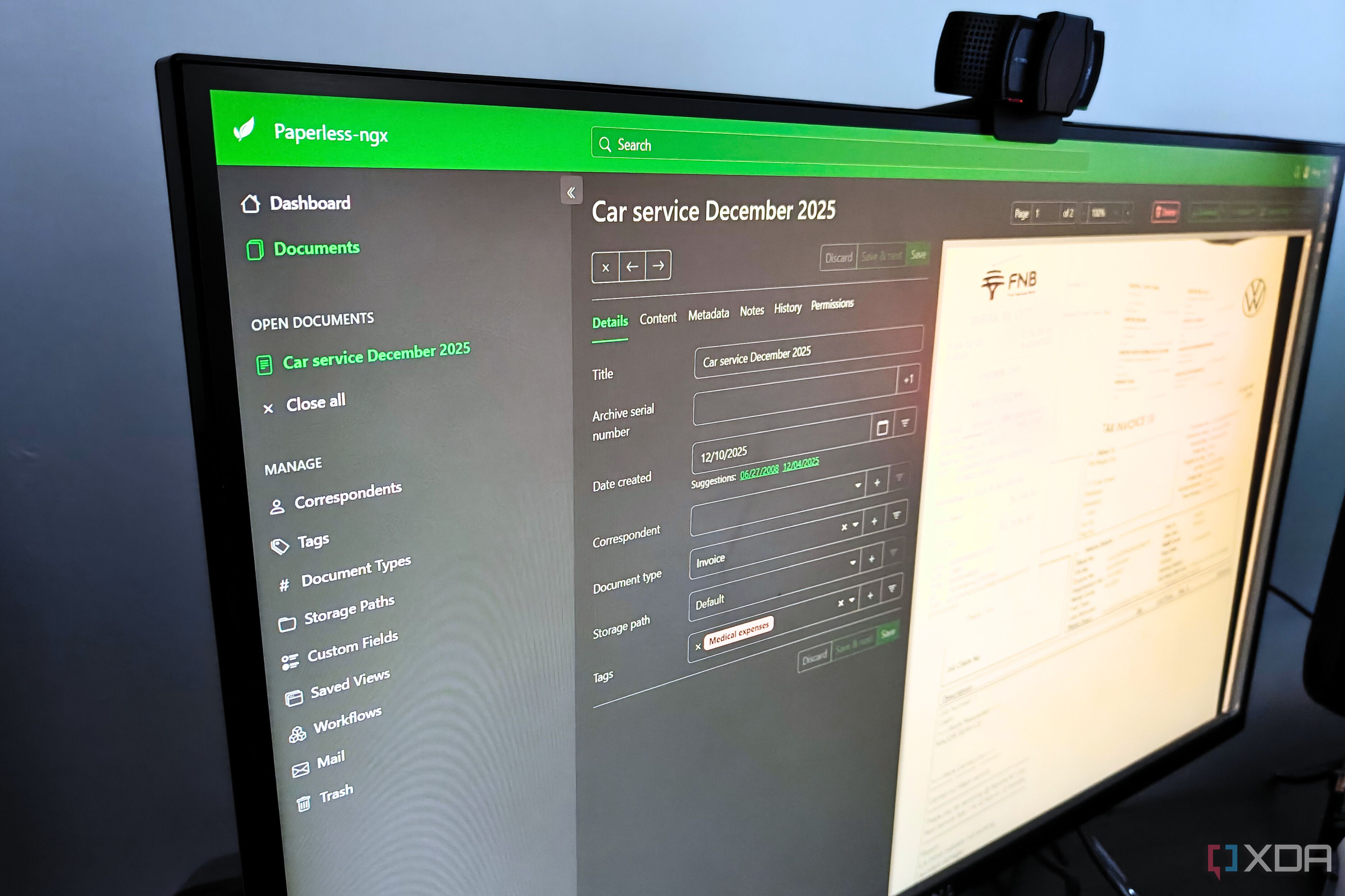 paperless-ngx en una pantalla de PC