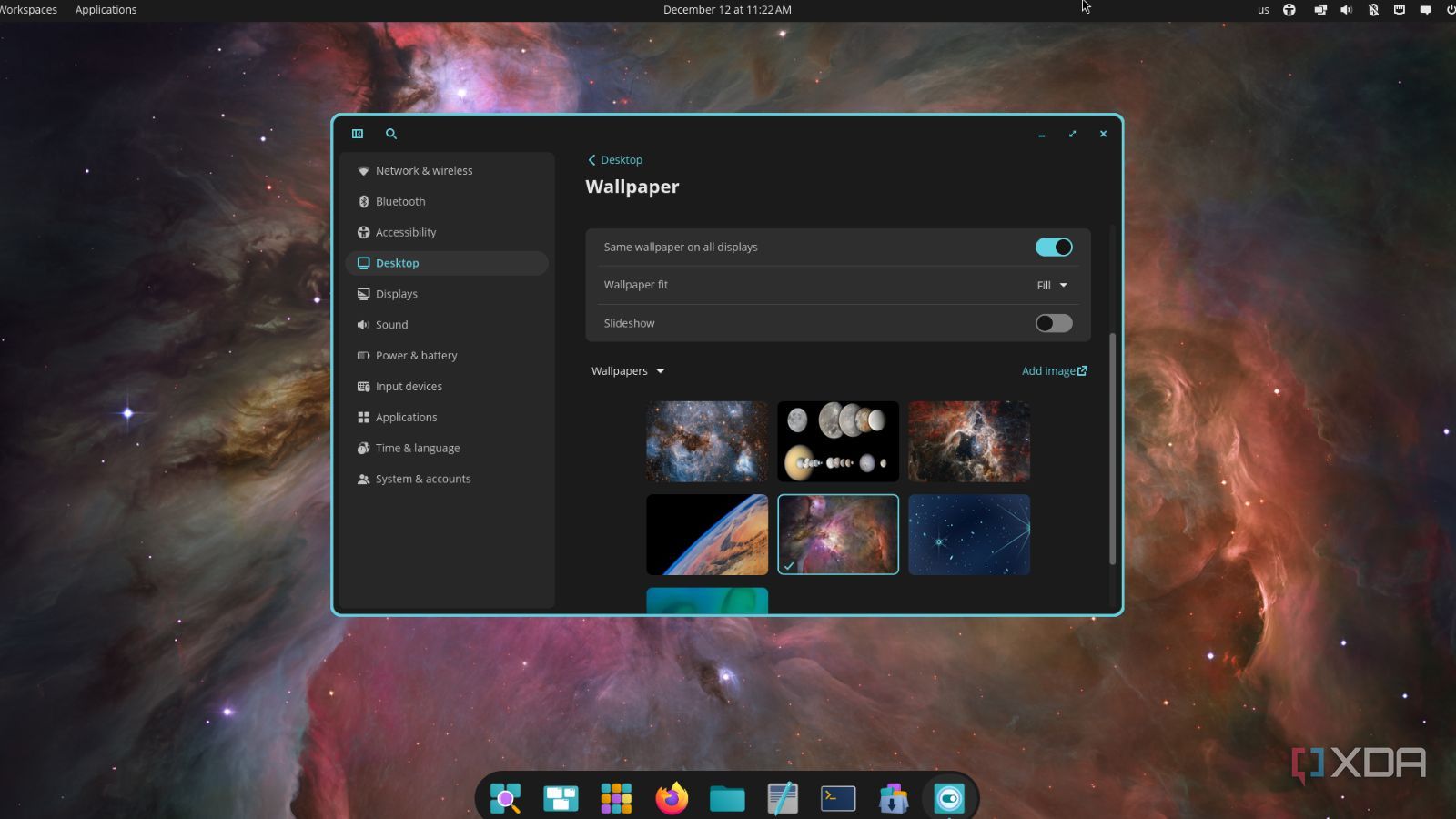 screenshot of pop!_os cosmic wallpaper settings