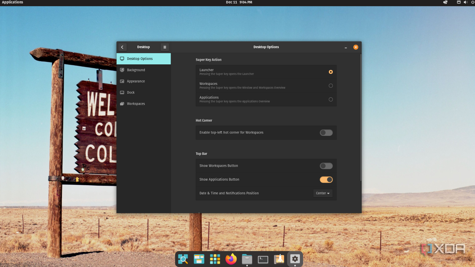 screenshot of pop!_os desktop settings