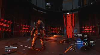 An elevator gauntlet in the Pragmata Skethbook demo.