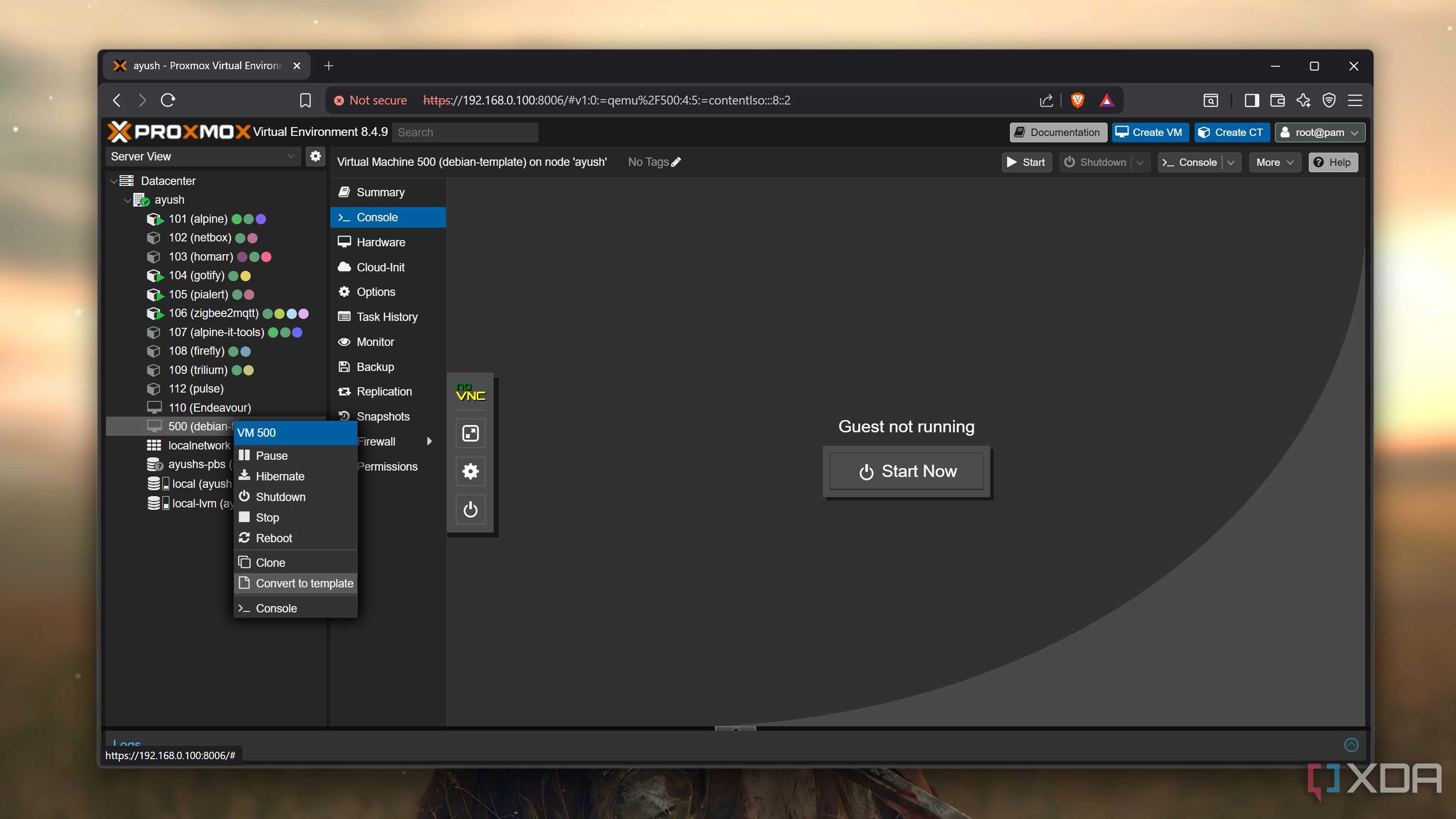 Converting a VM to a template