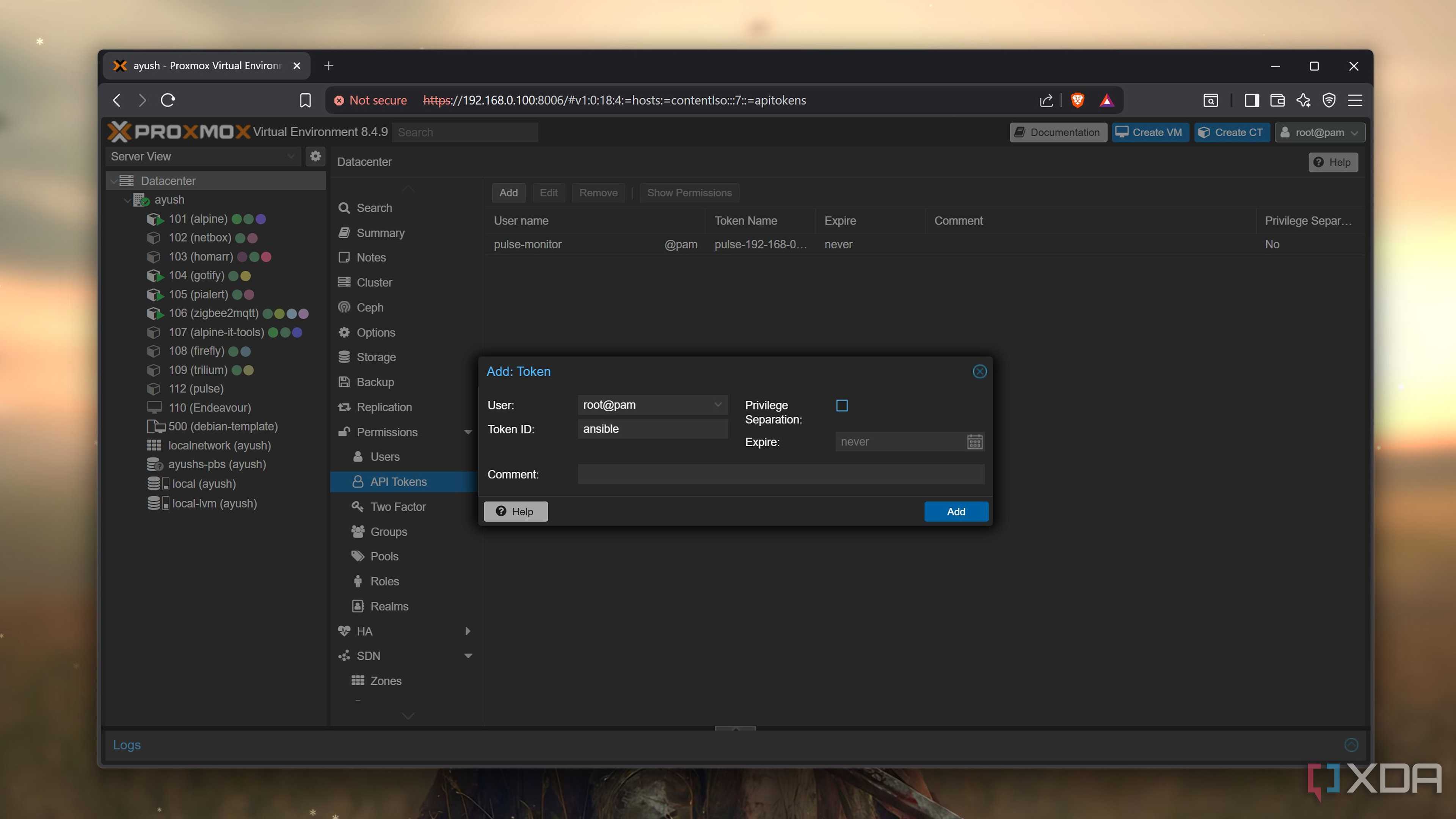 Creating a Proxmox API token