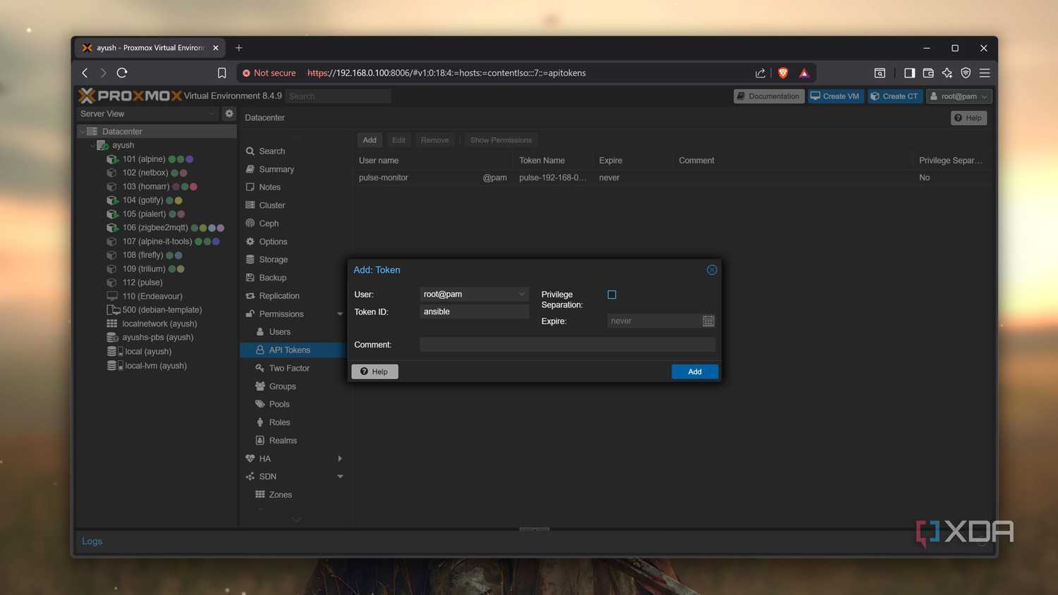 Creating a Proxmox API token