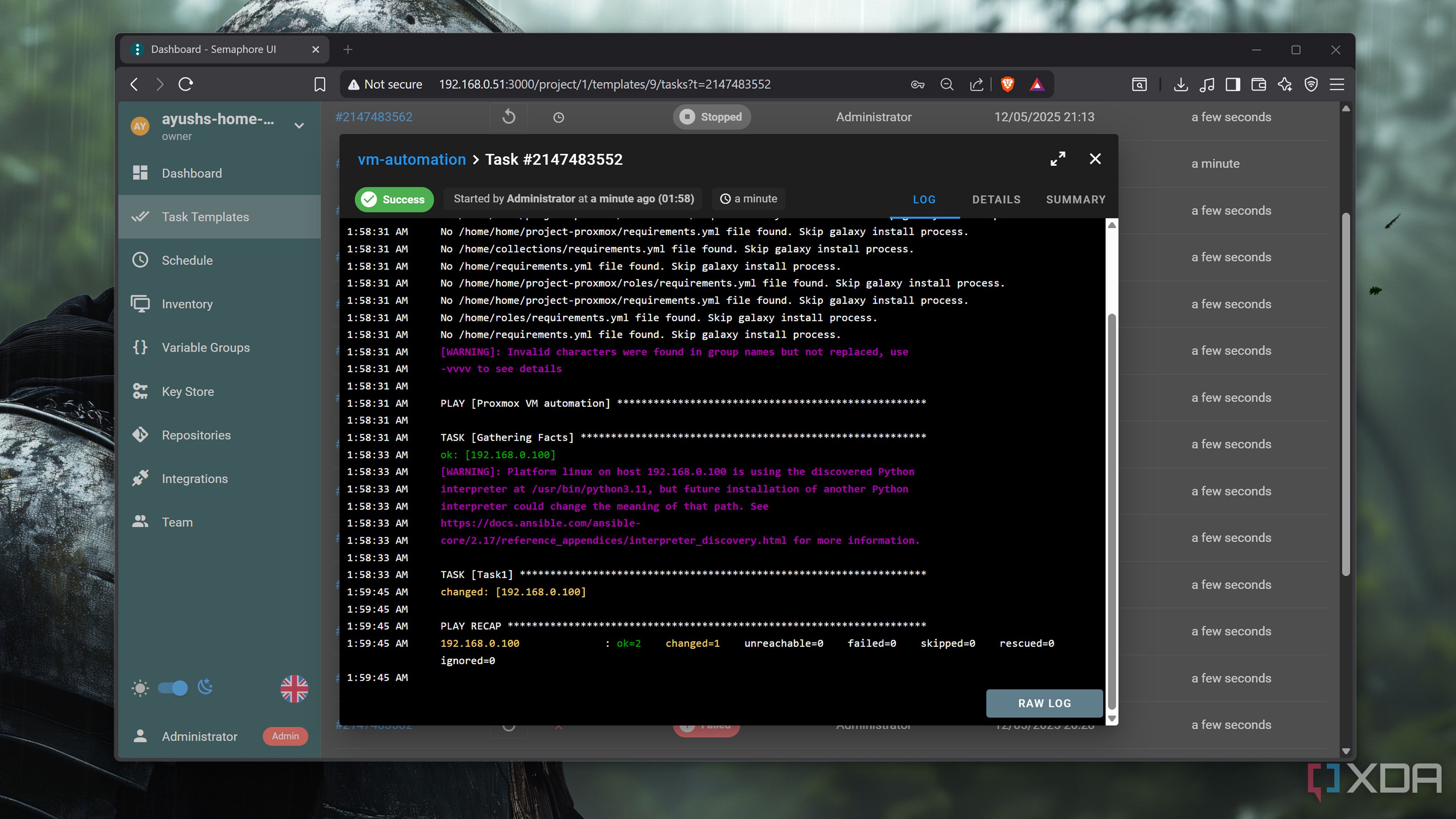 Executing an Ansible playbook