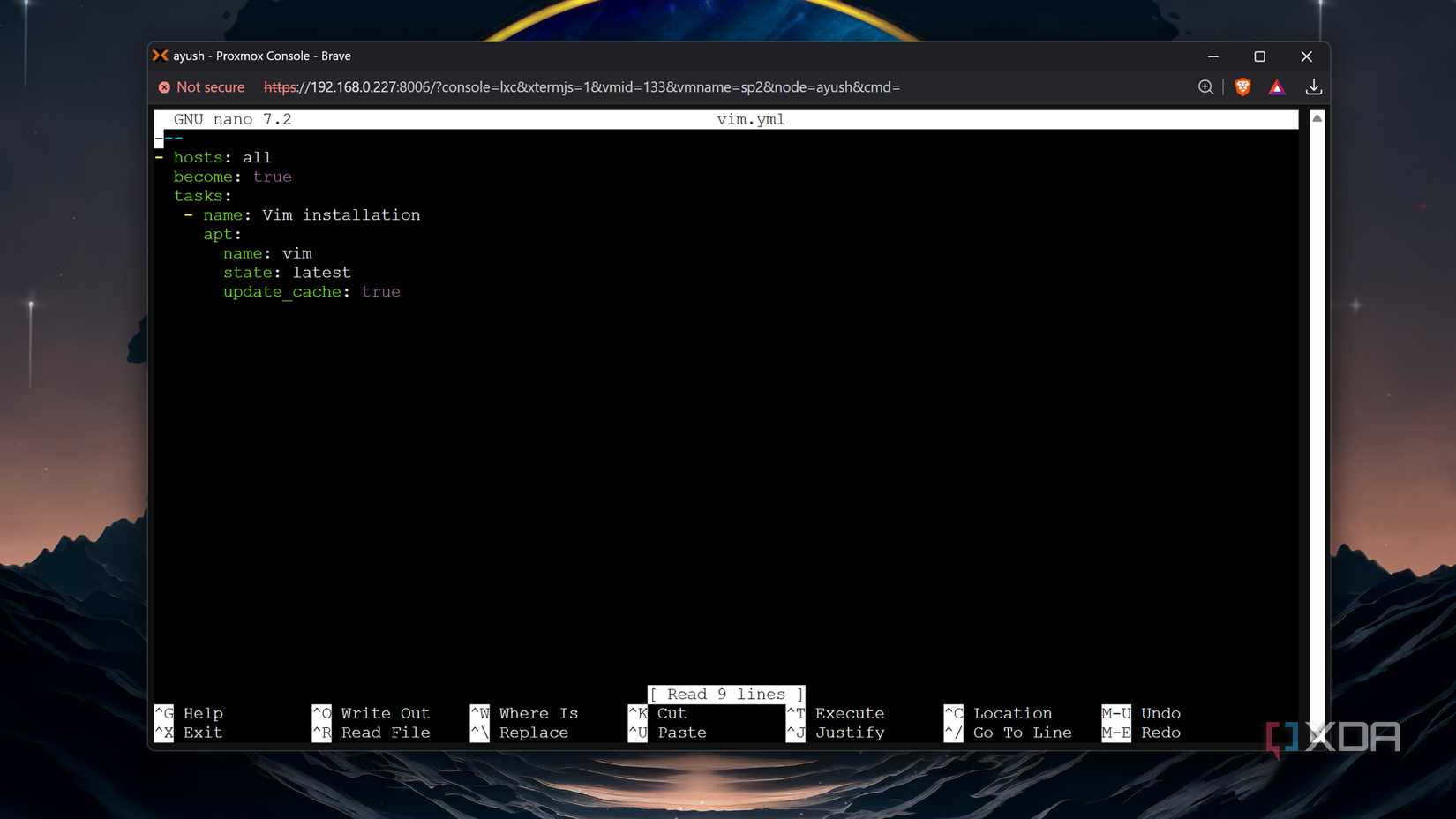 A playbook for installing Vim on a Proxmox VM
