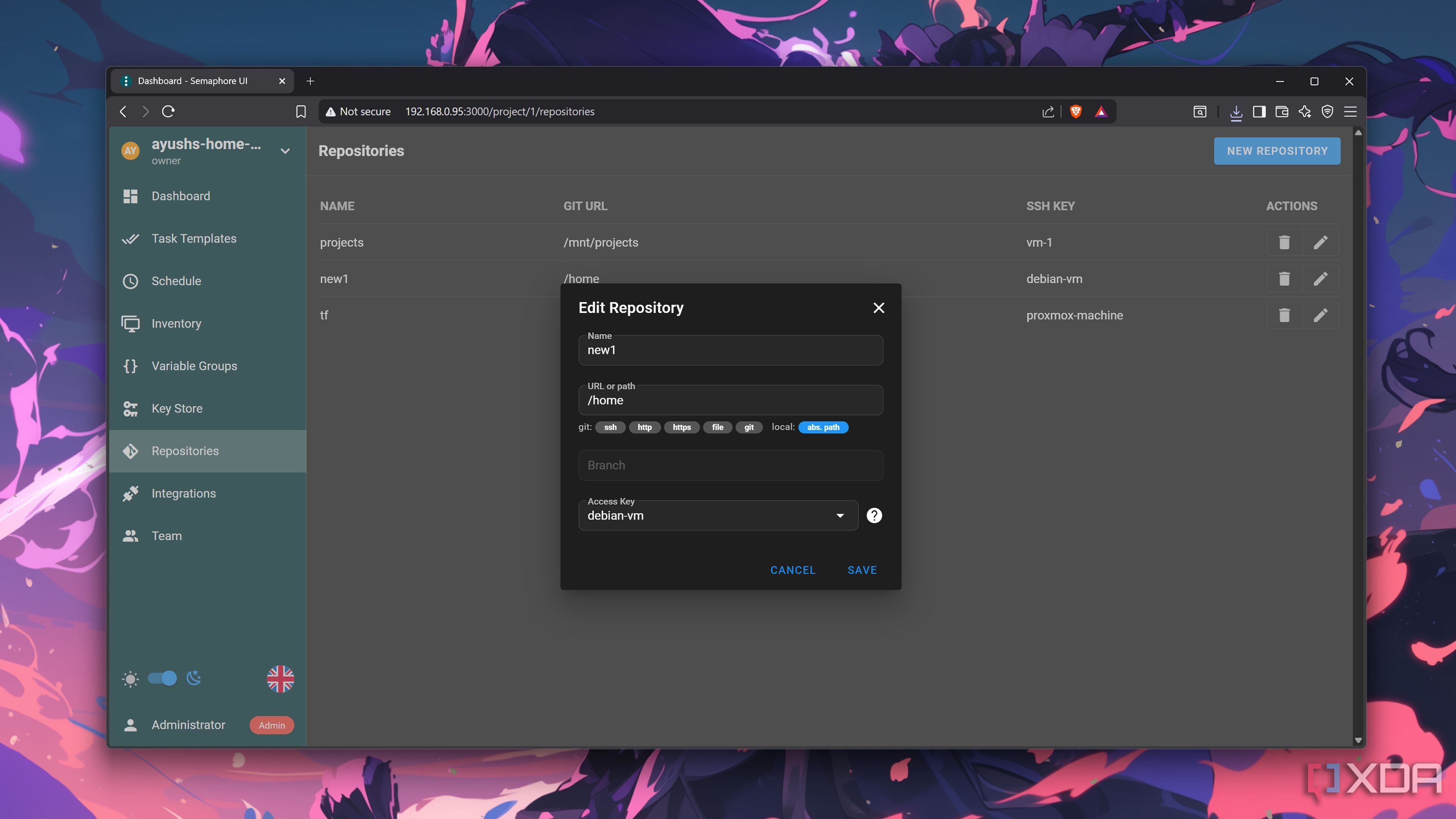 Editing a repository on Semaphore