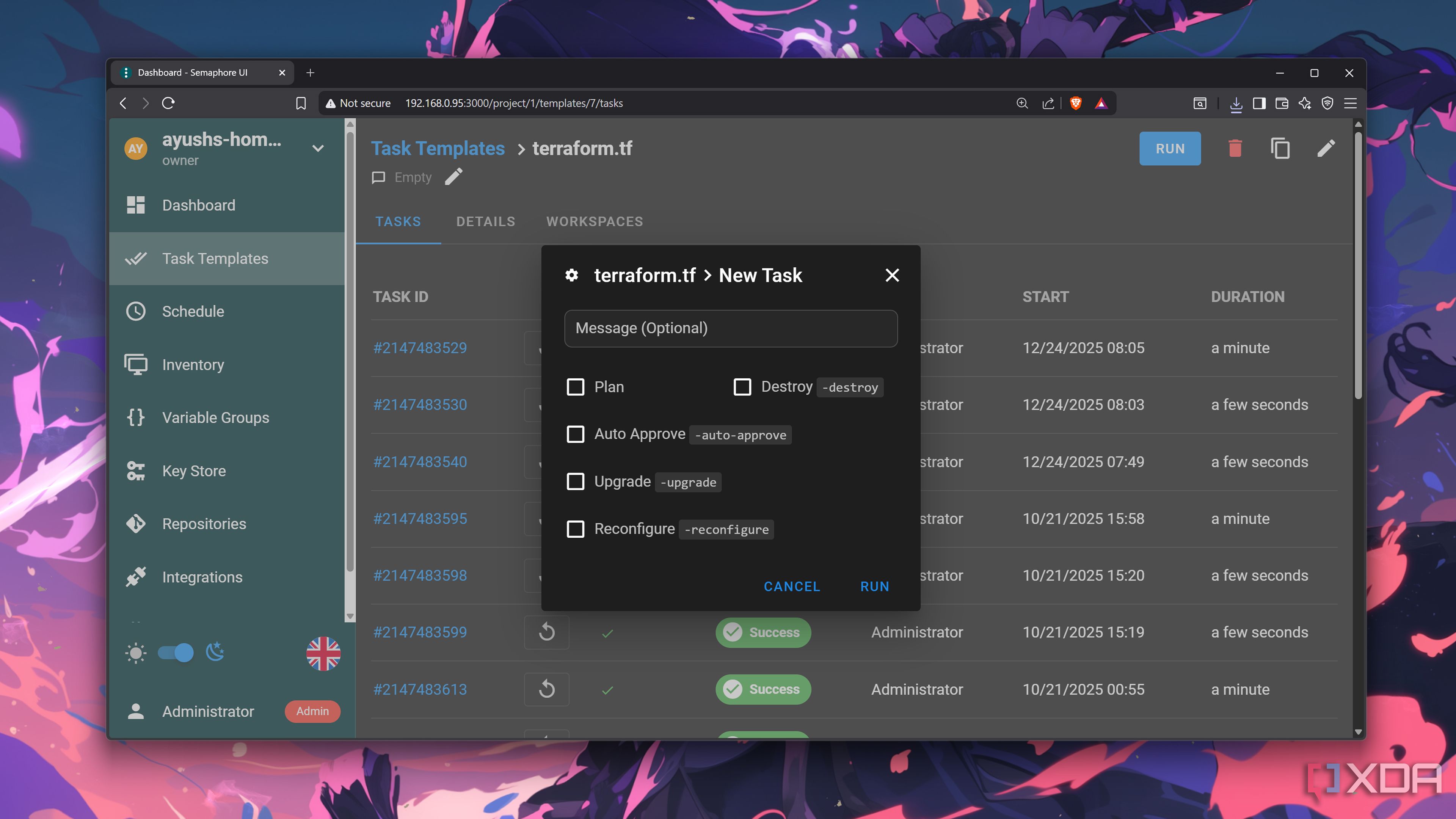 Creating a new task on Terraform