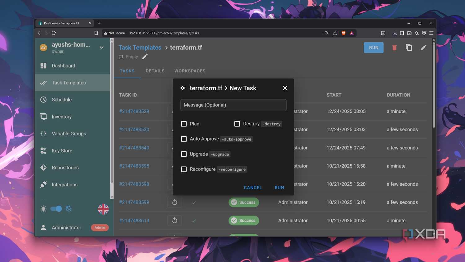 Creating a new task on Terraform