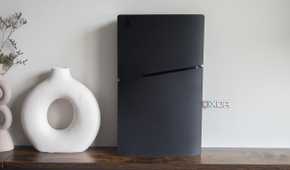The PlayStation 5 Slim sitting on a table
