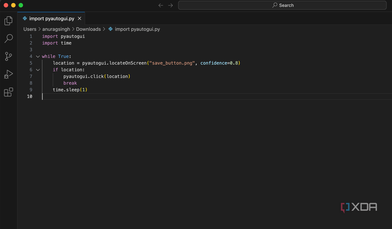 pyautogui en código vs