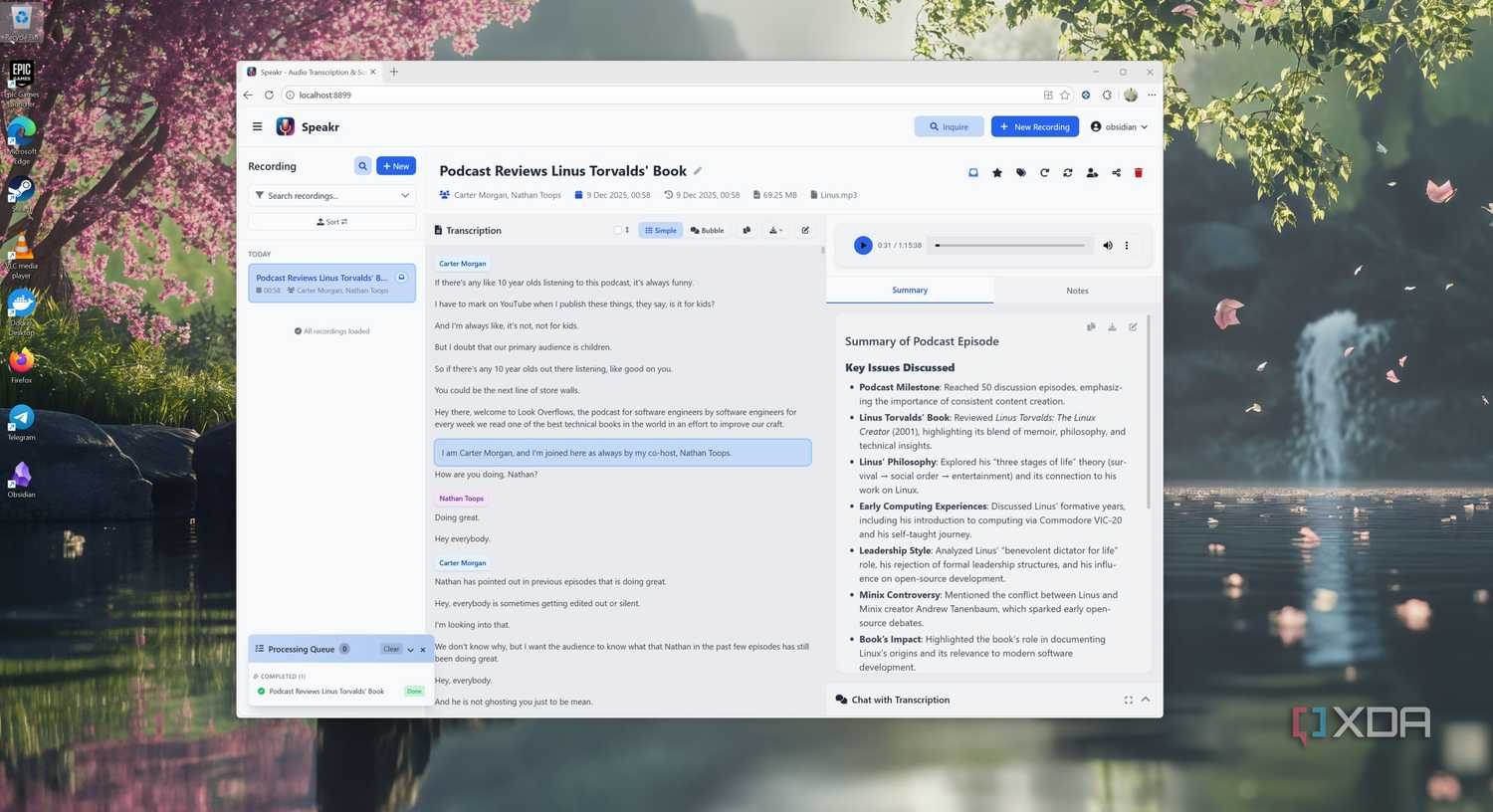 Transcript Type Notes This self-hosted tool turns audio into podcast-style Obsidian notes