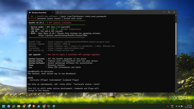captura de pantalla de tailscale ejecutándose en raspberry pi
