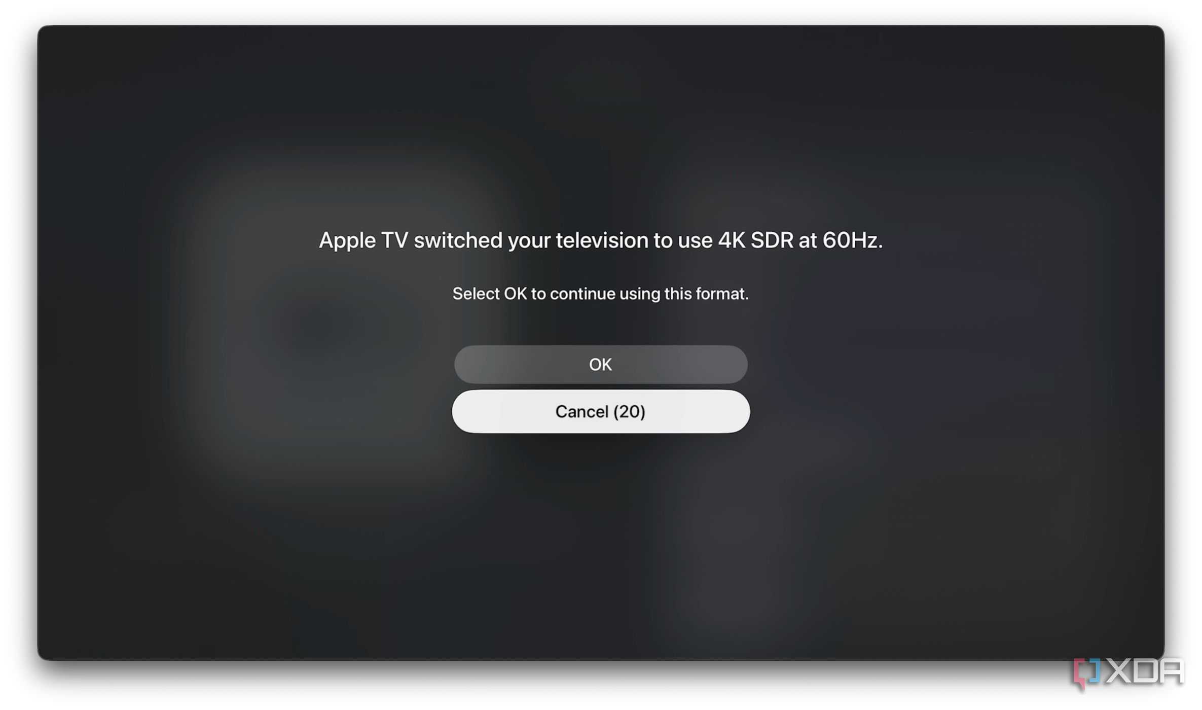 A screenshot of 4K SDR at 60Hz testing on Apple TV 4K