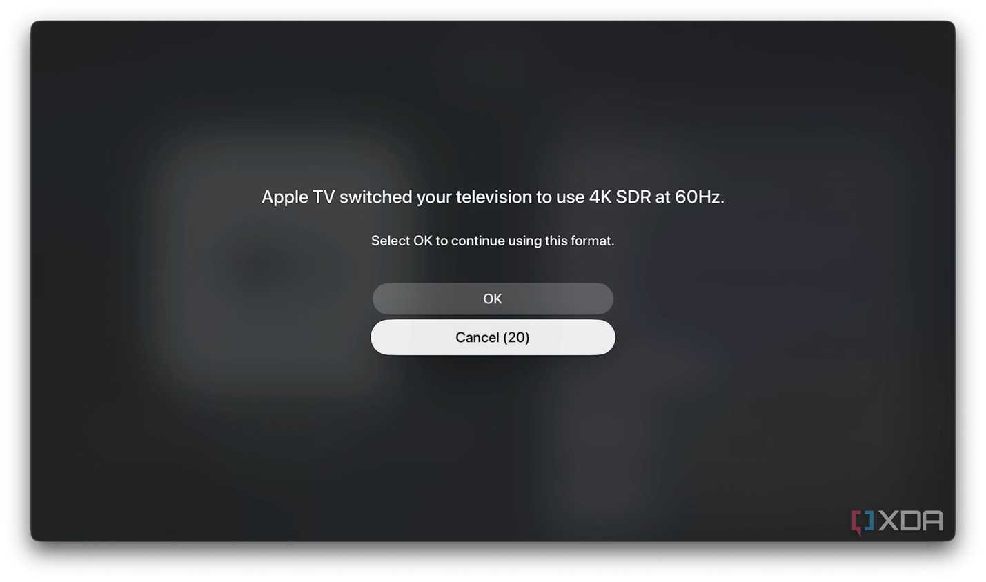 A screenshot of 4K SDR at 60Hz testing on Apple TV 4K