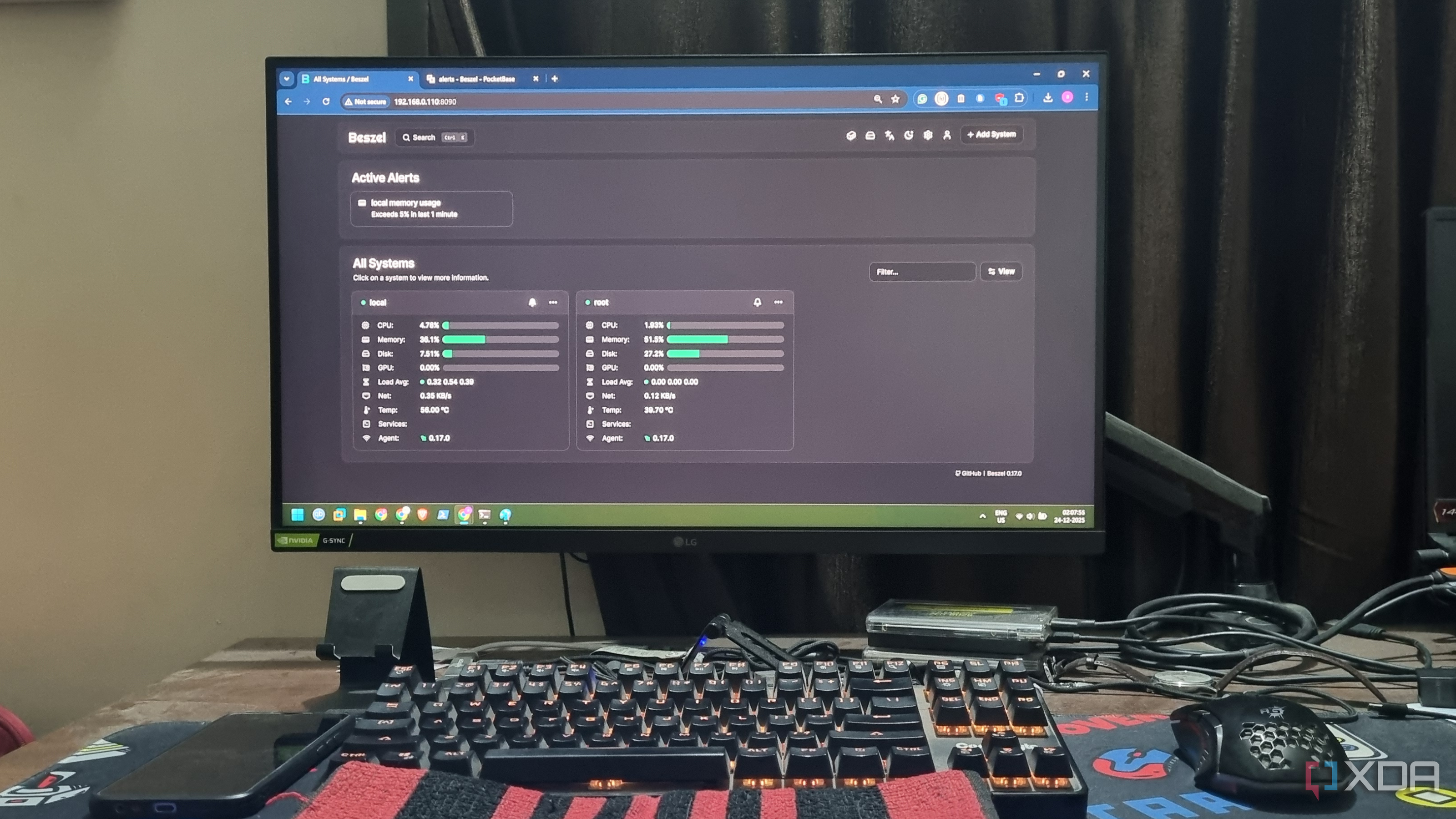 photo of a windows 11 PC running beszel dashboard