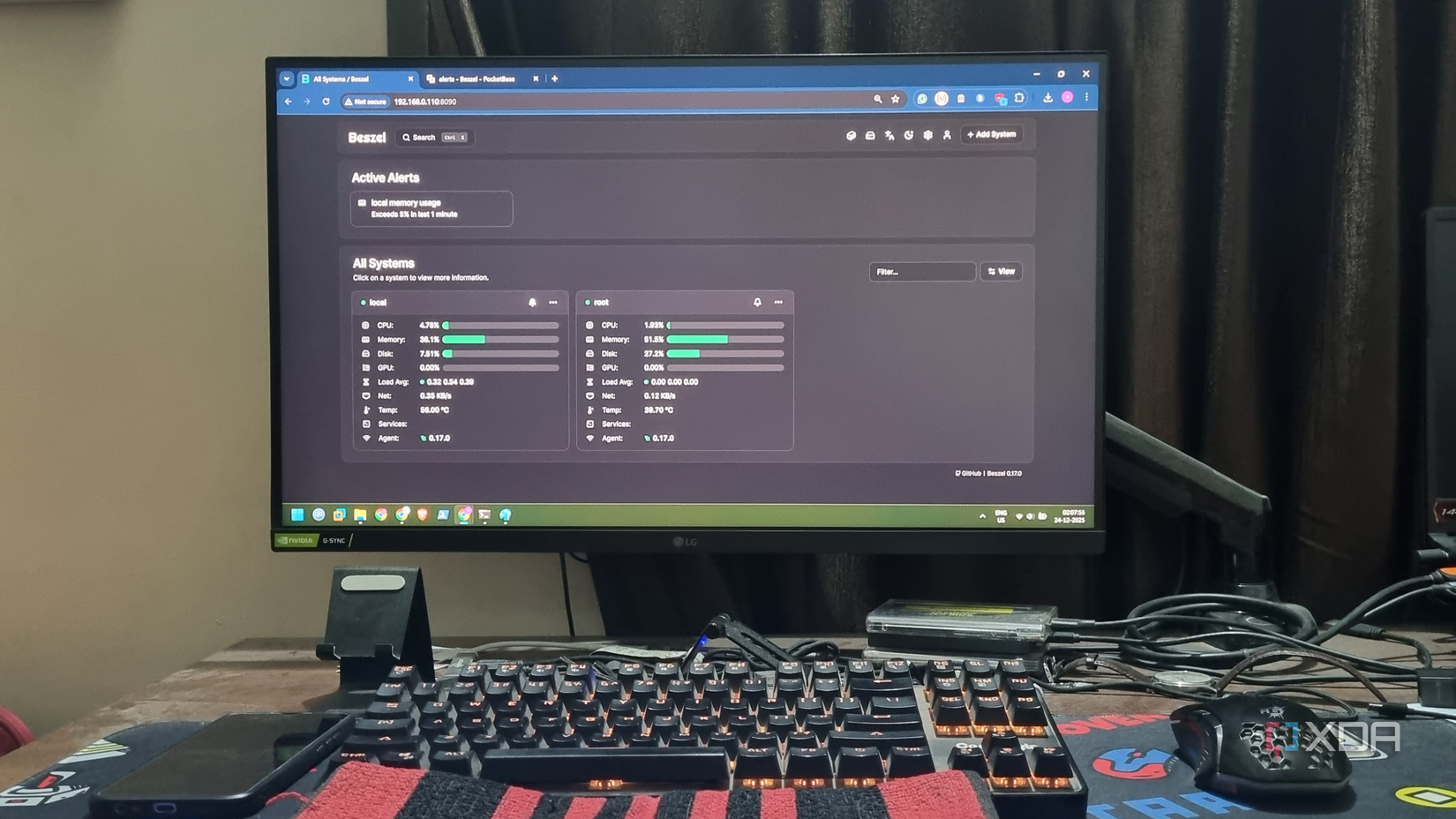 photo of a windows 11 PC running beszel dashboard