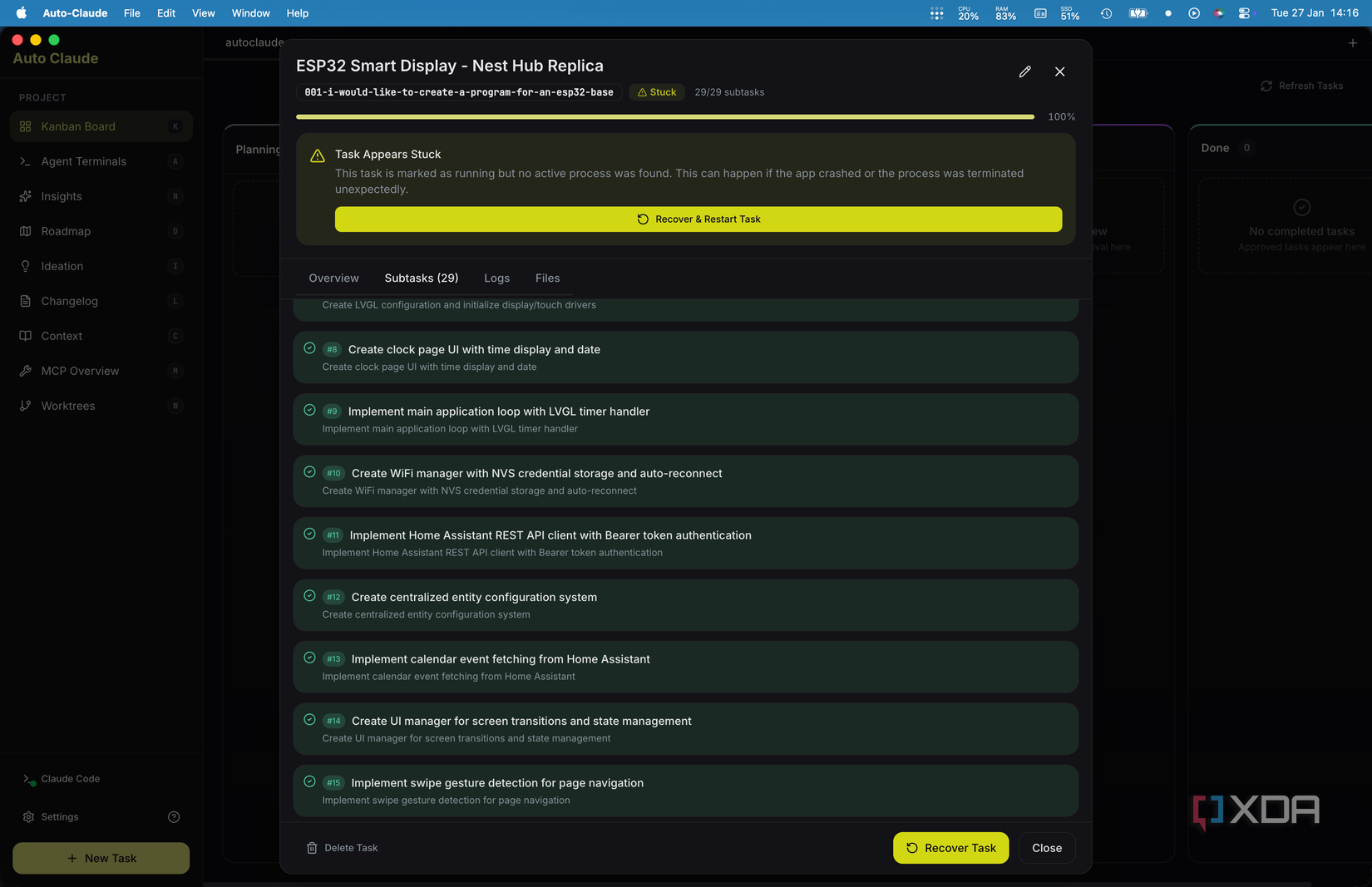 Subtareas de Auto Claude creadas