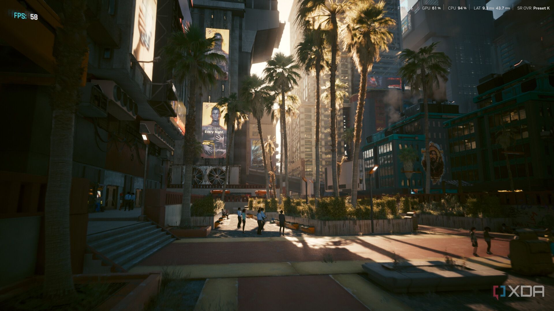 Cyberpunk 2077 running on a 1080p display.