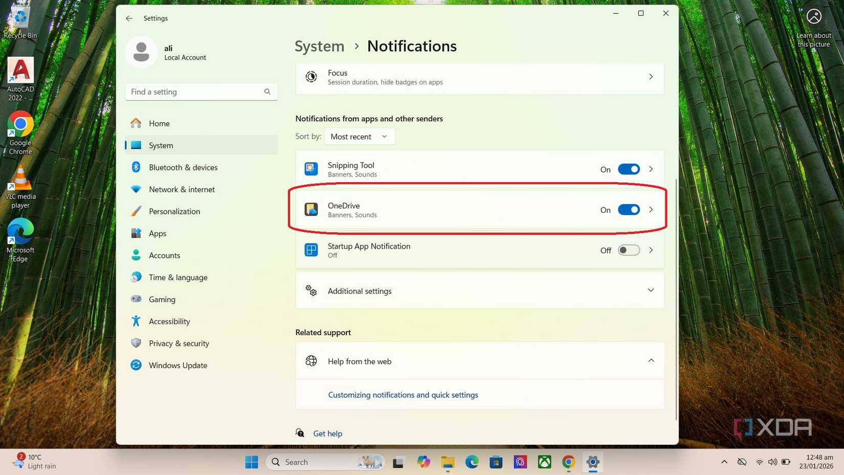 Deshabilitar notificaciones específicas de aplicaciones Windows 11