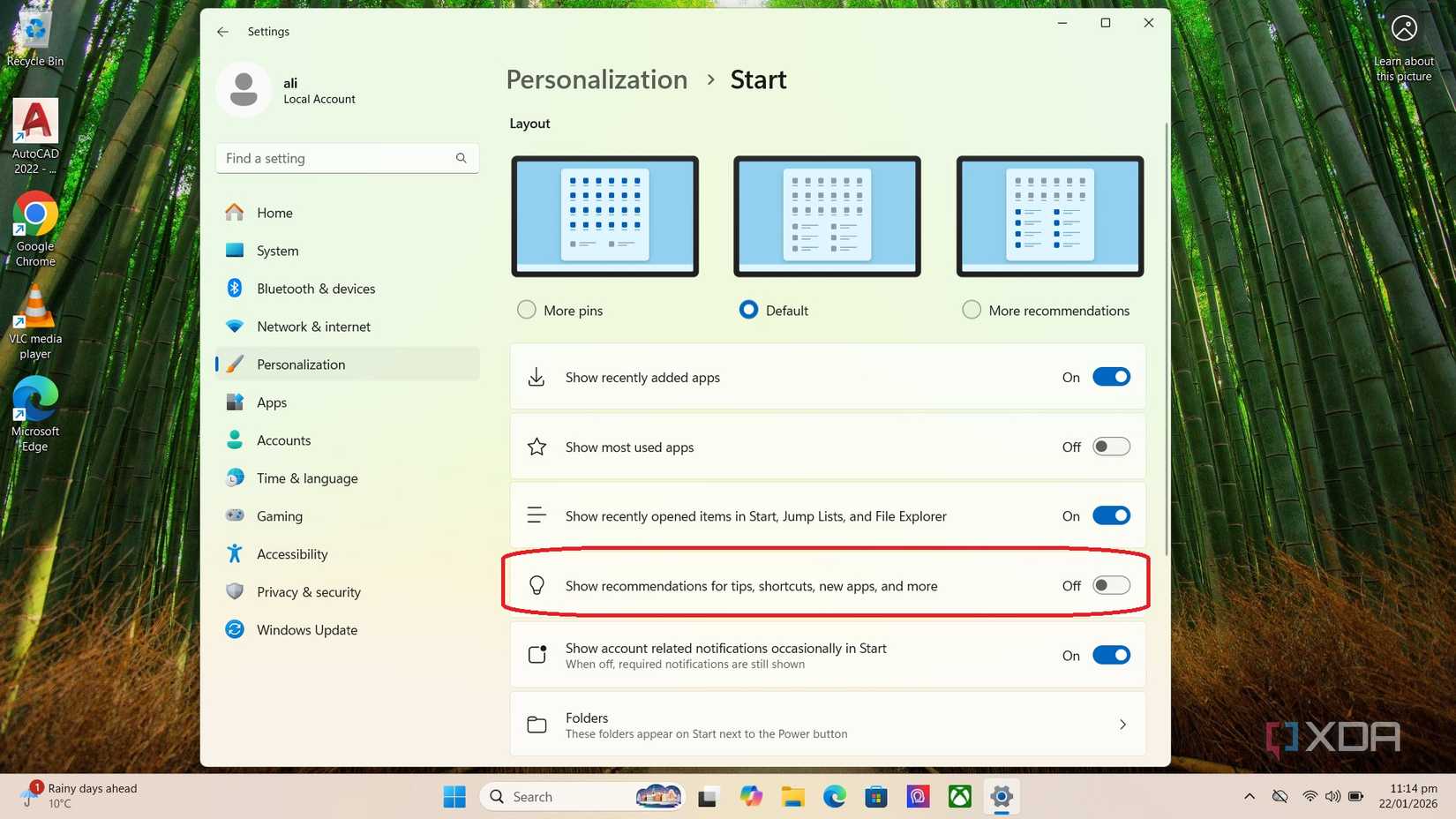 Deshabilitar las promociones del menú inicio Windows-11