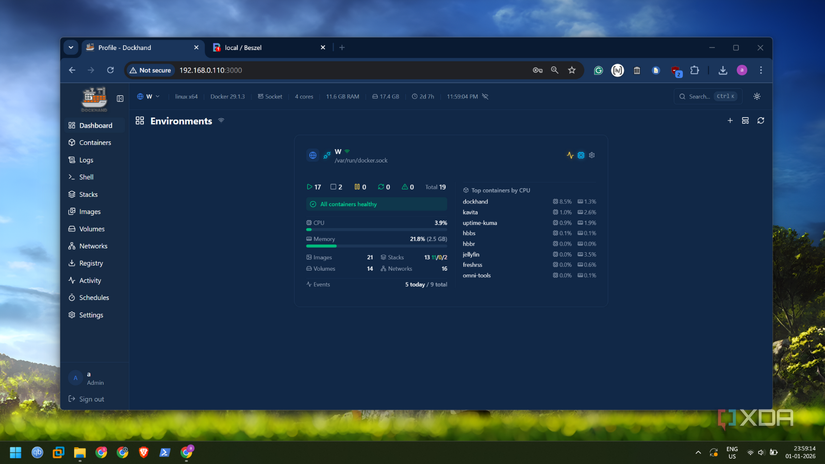 screenshot of dockhand environment dashbaord