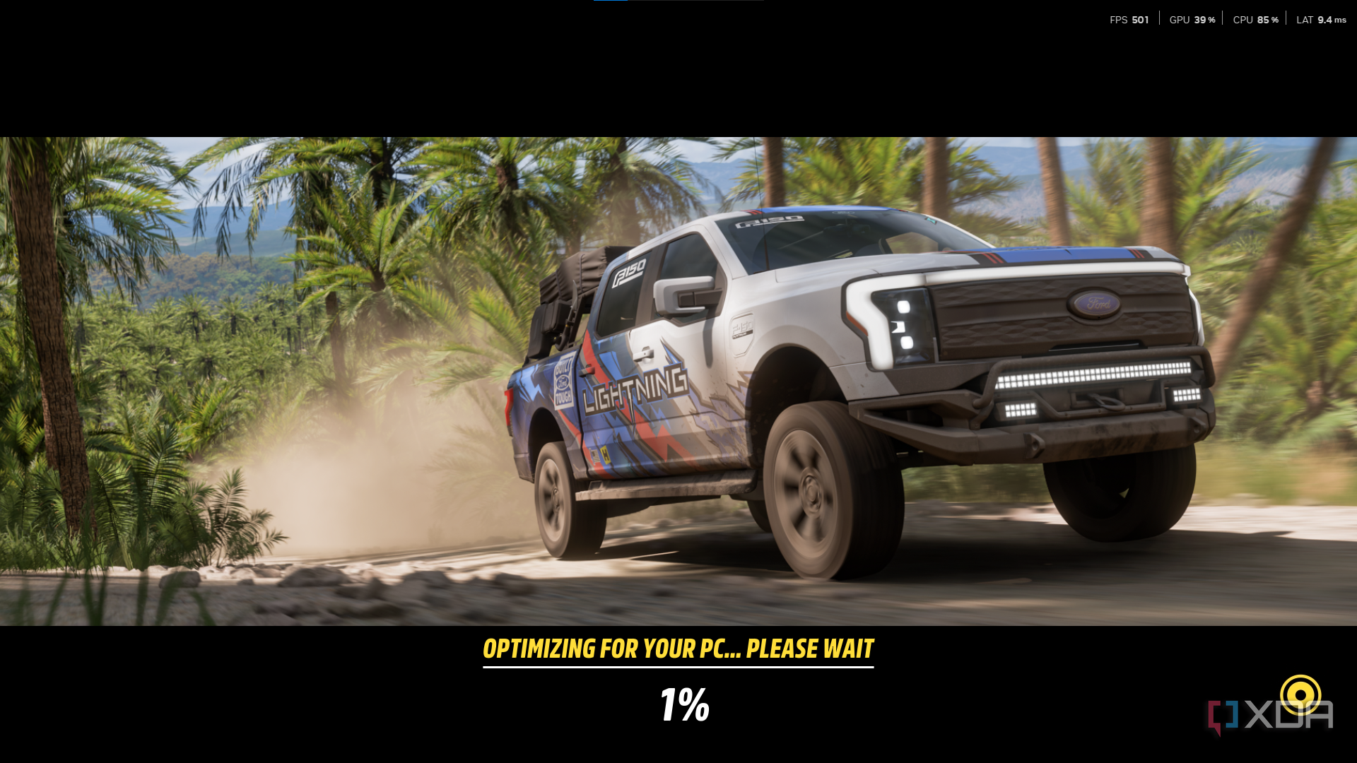 A still from Forza Horizon 5 optimization screen.