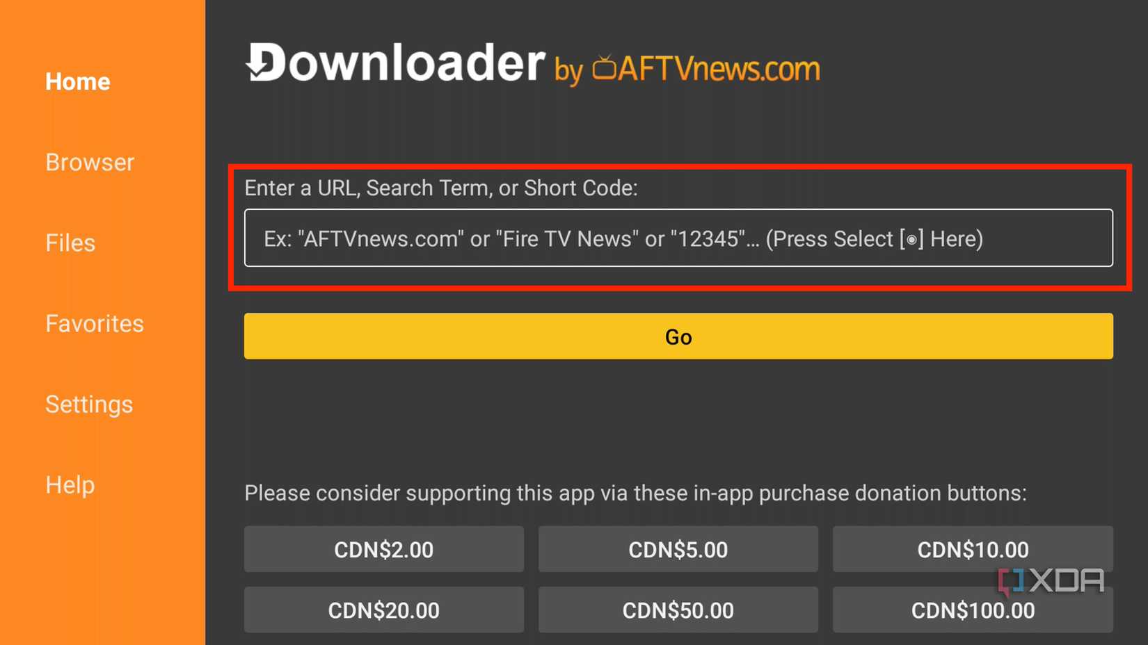 Uno screenshot dell'app Fire TV Downloader