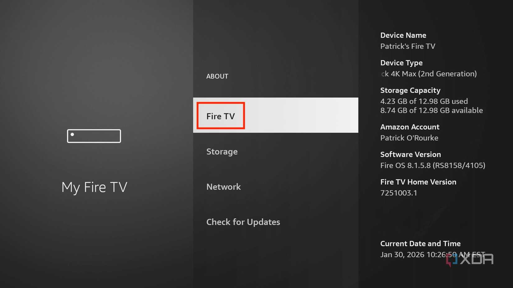 Uno screenshot del processo di abilitazione delle Opzioni sviluppatore su una chiavetta Fire TV