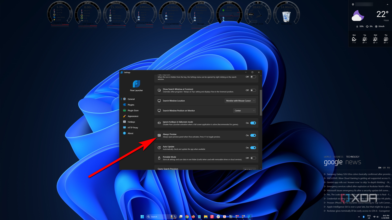 Opción de vista previa siempre en la configuración de Flow Launcher